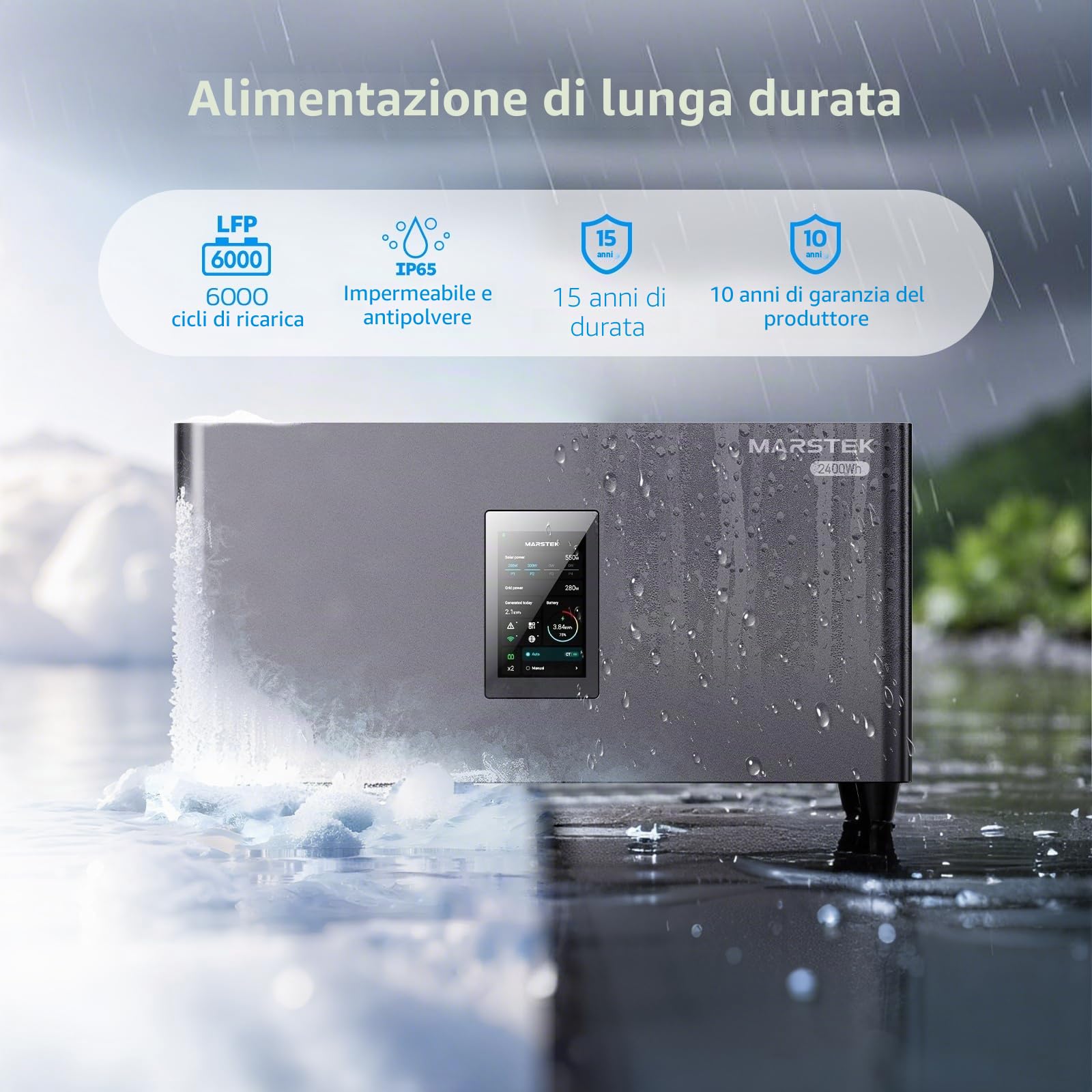 MARSTEK Centrale elettrica da balcone all-in-one con accumulo, 4 MPPT ingresso solare 2400W, capacità batteria 2.56kWh, 6000 cicli di ricarica, batteria LFP, con APP, Plug&Play, 0% IVA (Jupiter C plus