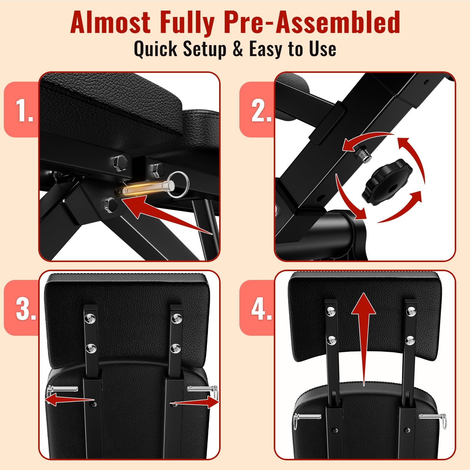 Adjustable Weight Bench, 144 Configurations with 3-Position Headrest, Foldable Workout Bench with Extended Backrest, 600 LB Capacity for Home Gym Full Body Strength Training
