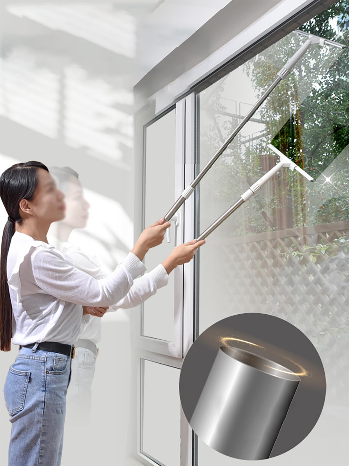 Duschabzieher Edelstahl Set, Duschwischer Doppelter Reinigungskraft Streifenfreies Abziehen für Badezimmer Glas Dusche Wasser Boden Fenster 1.2 m