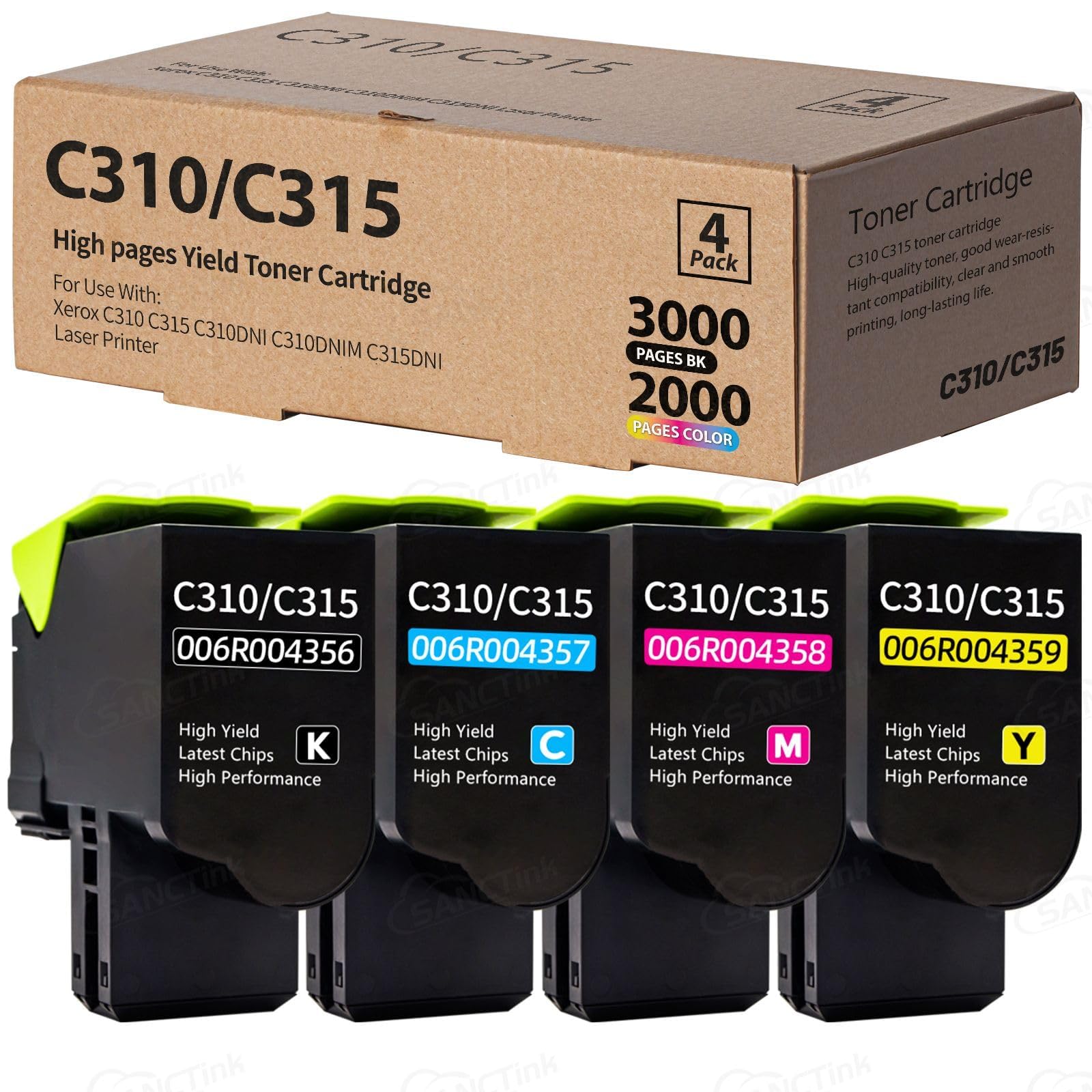 SANCTink C310 C315 Toner Cartridge Compatible for Xerox C310 C315 Xerox 006R04356 006R04357 006R04358 006R04359 Xerox C315 C315DNI C310 C310DNI C310DNIM Laser Printer (C/M/Y/BK, 4-Pack)