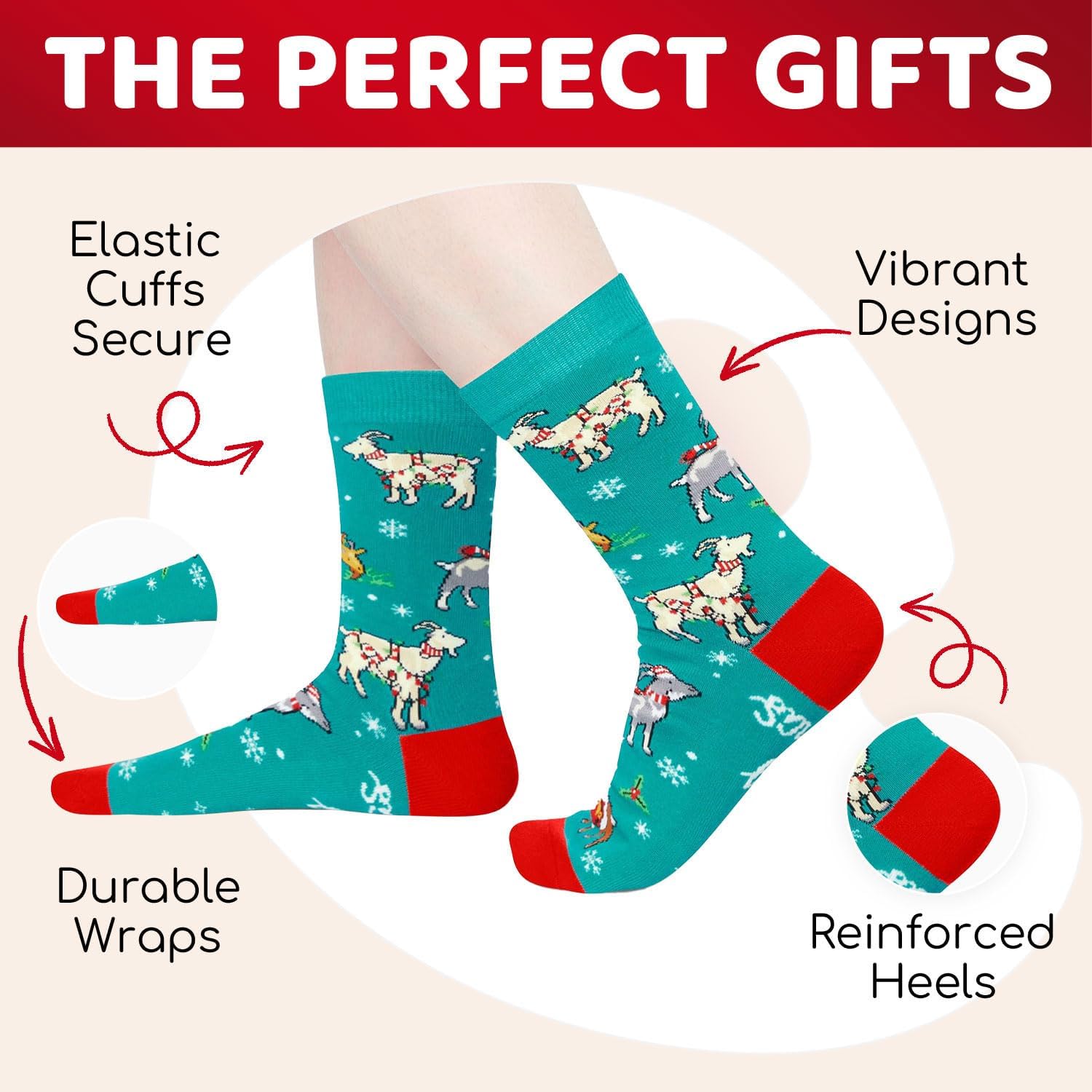 HAPPYPOP Christmas Gifts Women Men Kids - Horse Cow Goat Socks Xmas for 2-18 Years Kids - Image 4