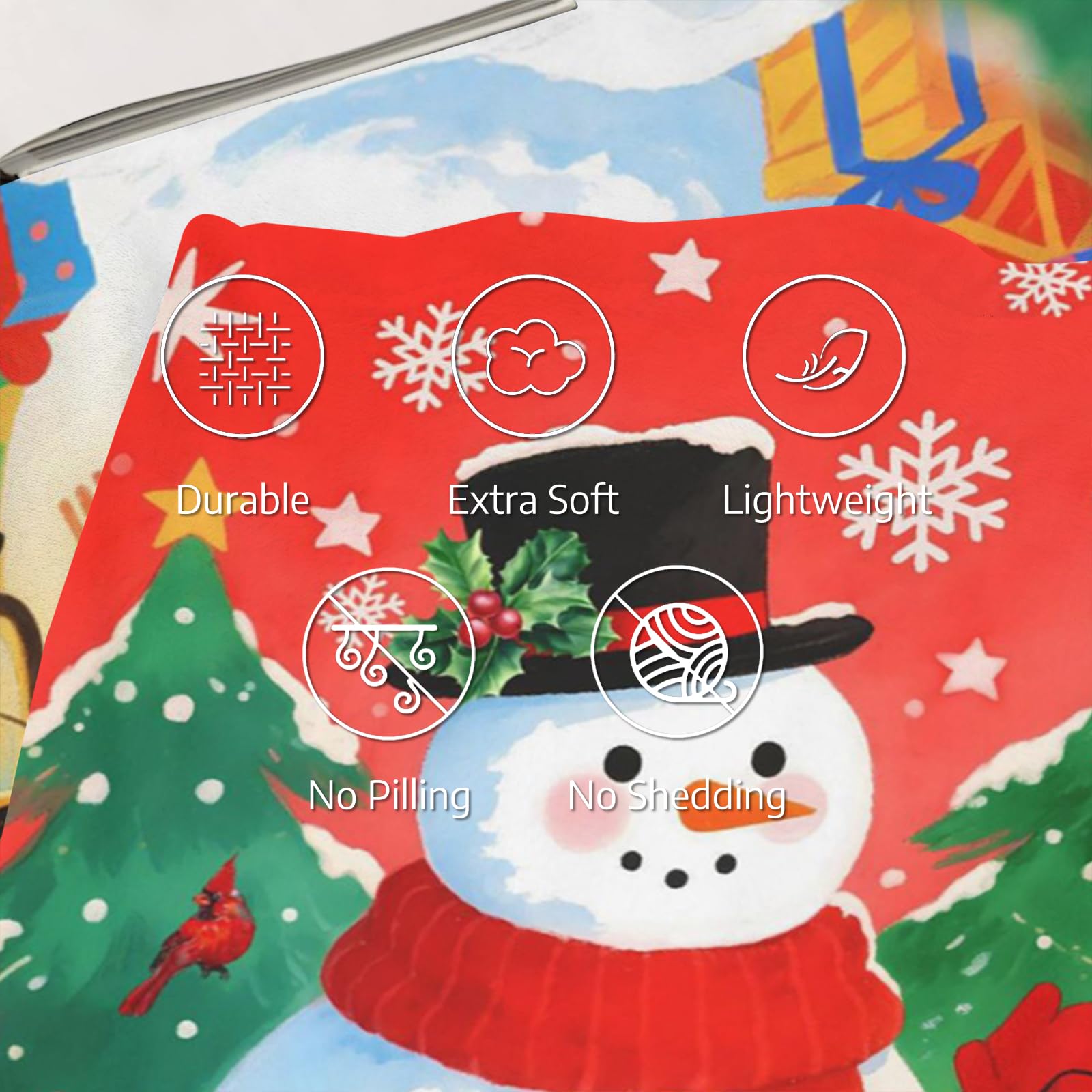 Newhomestyle Xmas Snowman Blankets, Snowflake Christmas Tree Lightweight Anti Pilling Flannel Blanket - Image 3
