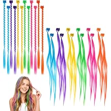 24 Pcs Colored Hair Extensions, 12.6 Inch Clip in Hair Extensions Colorful Braid & Straight Styles Fake Hair Clips for Girls Women Ponytails Accessories Rainbow Party Highlights