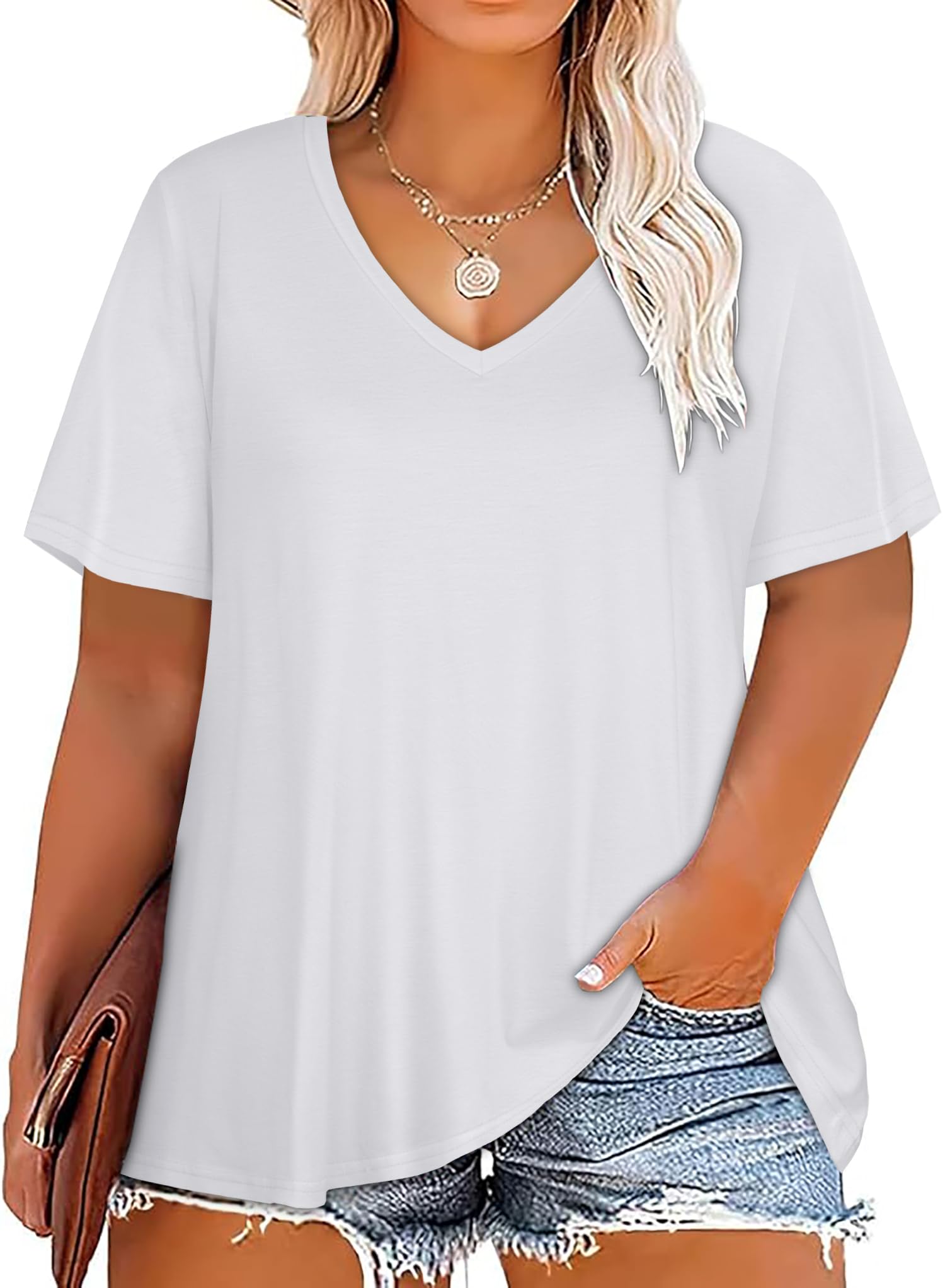 Plus Size Tops for Women V Neck Summer Top Loose Fit Short Sleeve T Shirts | JOELLYUS 2026 Casual Tunic Blouses, Soft Fabric, Classic V-neck design,