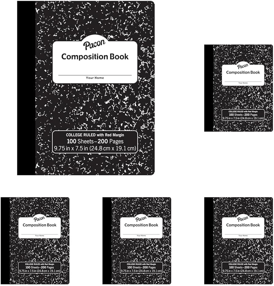 Pacon Composition Book, White, 9.8" x 7.5" x 0.1" (Pack of 5)
