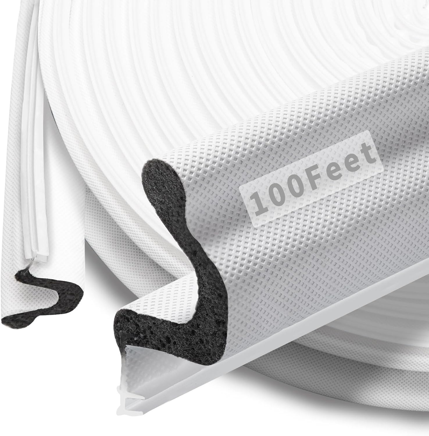 100 Feet Kerf Door Weather Stripping Door Seal, Long Reach V-Shaped Door Seal Strip for Door Frame Door Weatherstripping Insulation Strip Door Soundproofing for Large Gap(White)