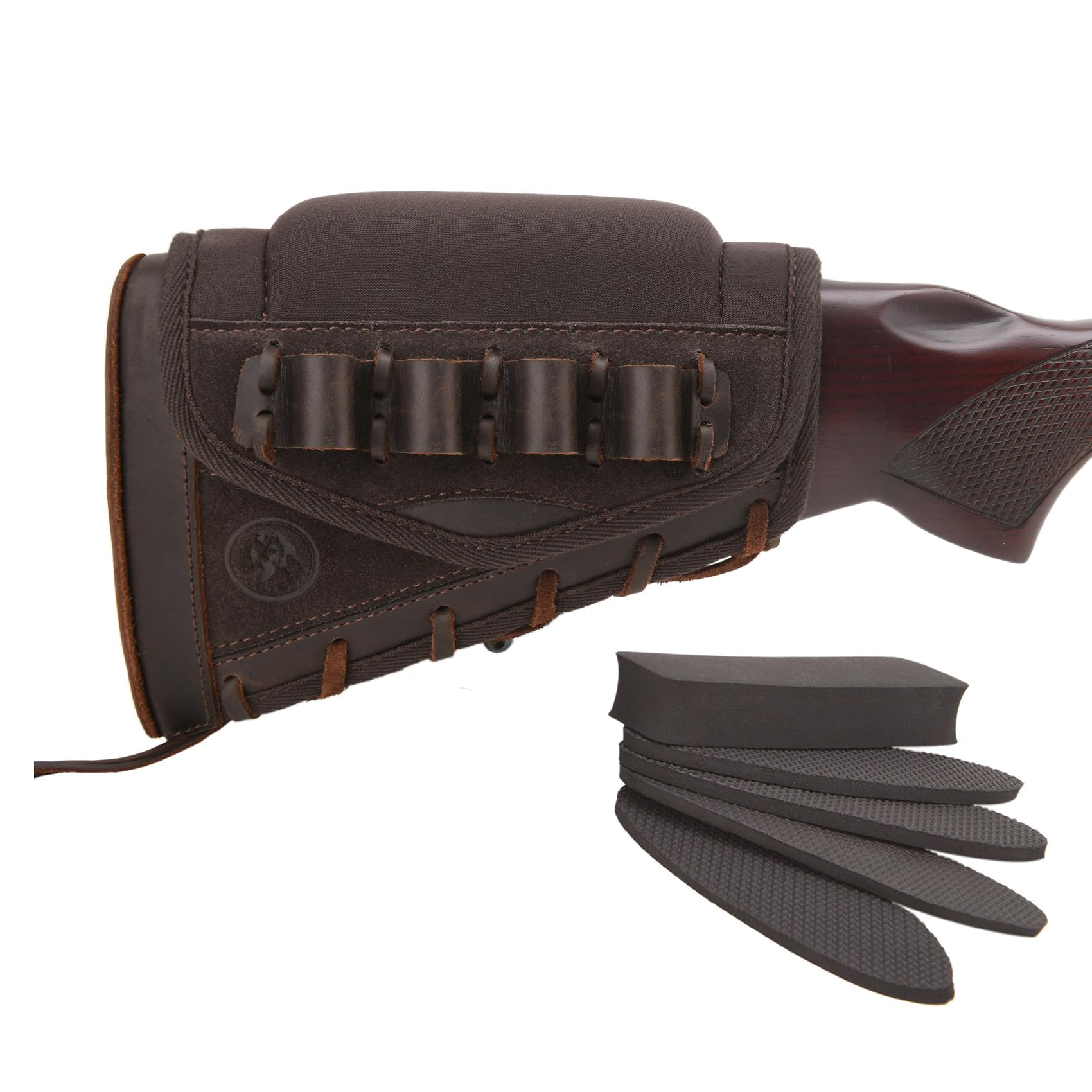 Tas Trost Leather Cheek Rest Risers Pad, Ambidextrous Rifle Recoil Pad with Cartridge Loops for .308 .45-70 .30-30 .22LR