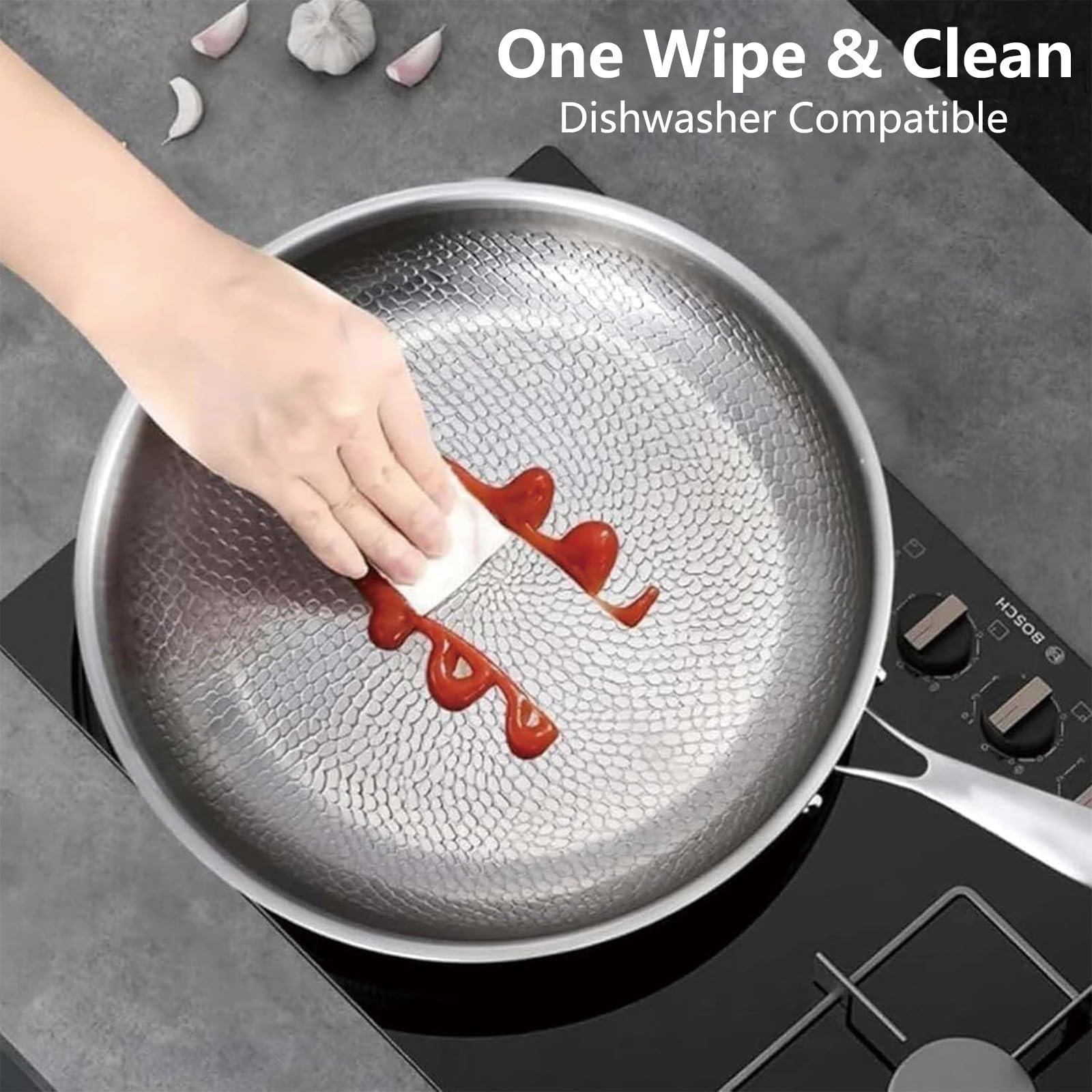 Pfanne Aus Reinem Titan, Titan Pfanne Unbeschichtet,Titanium Hammered Pan Pro mit Deckel und Spatel,Ultra Durable, Kratzfest, Titanpfanne 26CM Geeignet für Alle Herdarten (M)