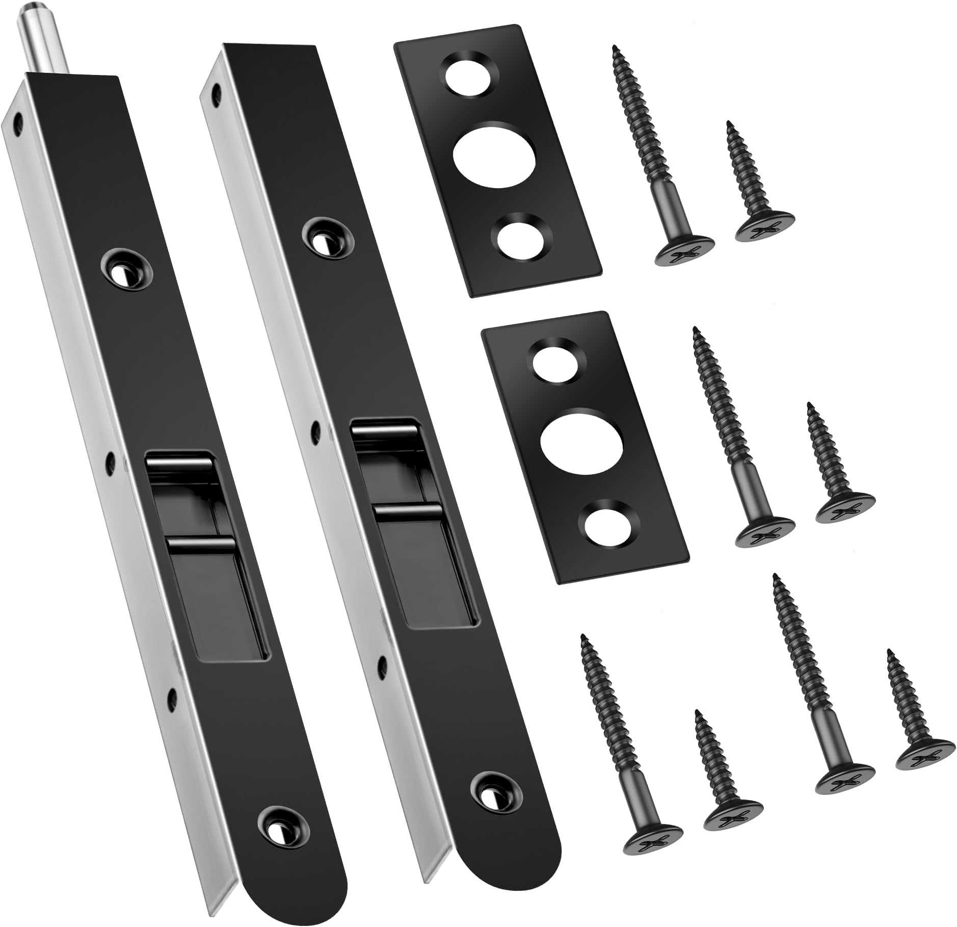 2 Pack 7 Inch Flush Bolt for Double Door, Heavy Duty Chrome Plating Flush Latch Bolts, French Lock for Opening and Composite Wood Double Dummy Door (Black Plating Color)