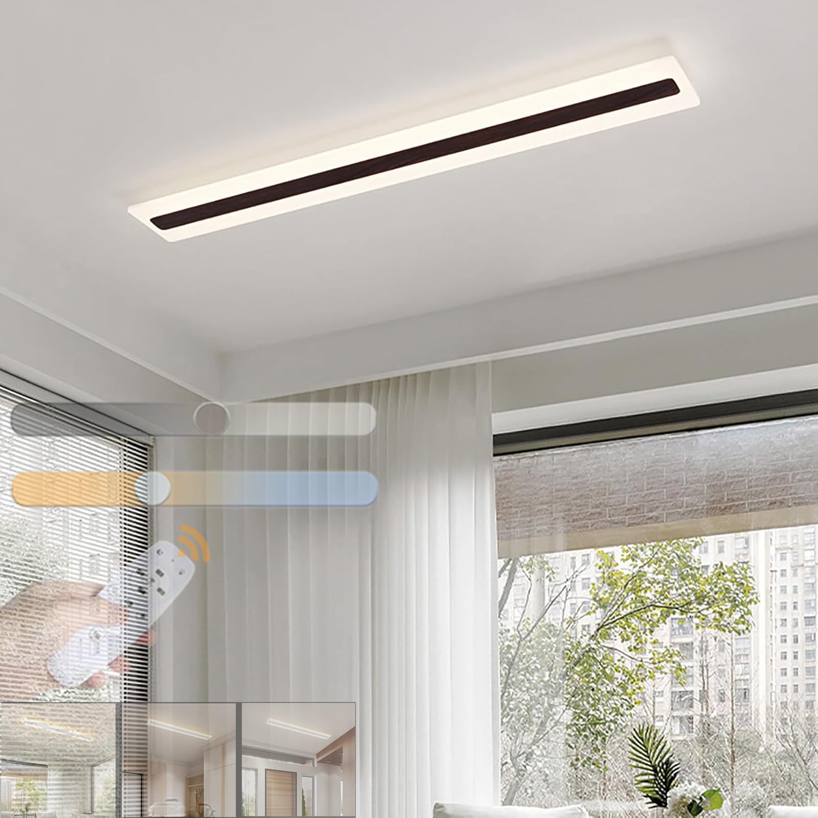 Plafonnier LED noir dimmable 8W rectangle moderne avec télécommande 40cm - 8