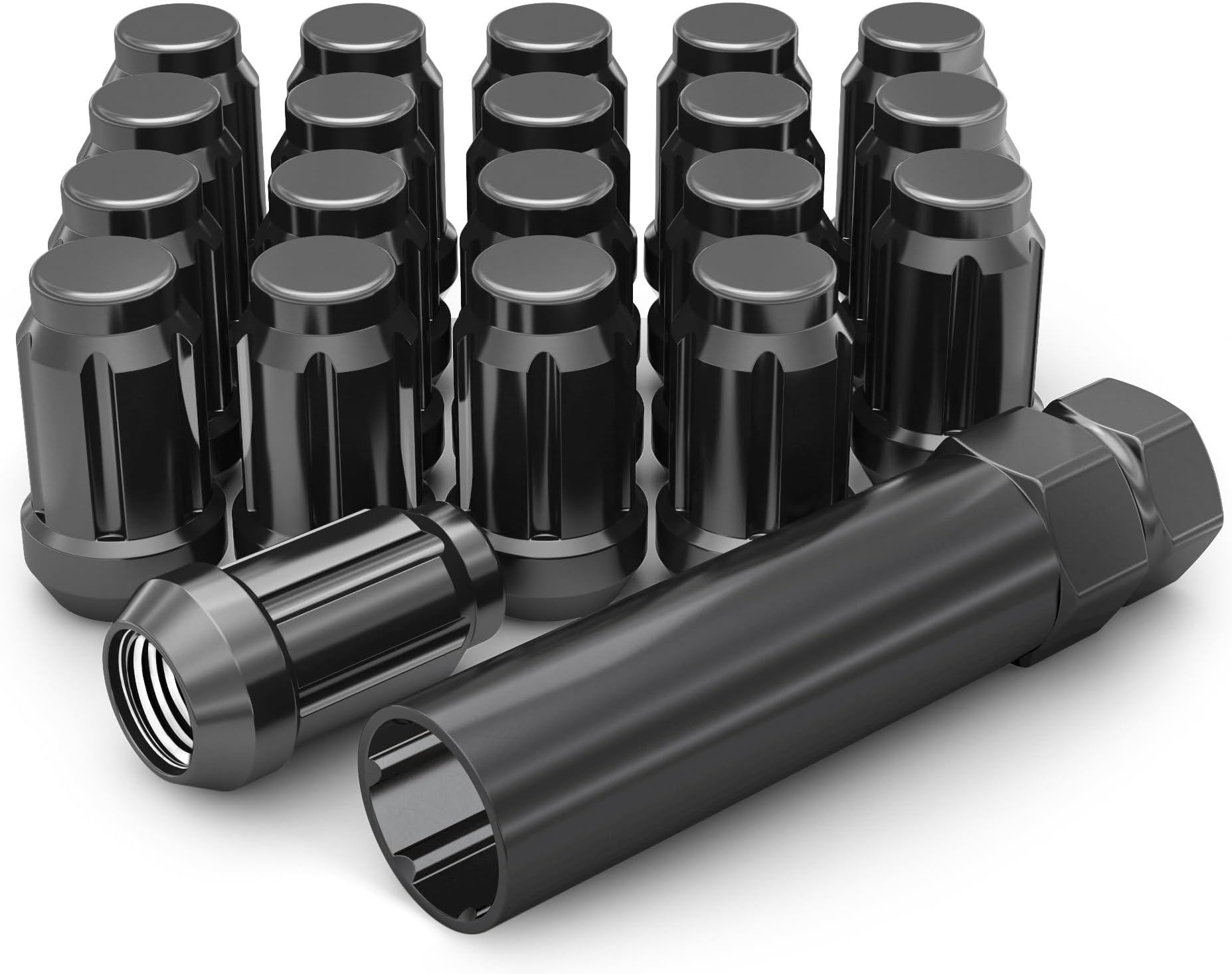 3807BK-20AM Black Chrome M12x1.50 Six Spline Lug Nut with Key, 20 Pack (for AFTERMARKET Wheels with Smaller 0.80" Diameter Seating)