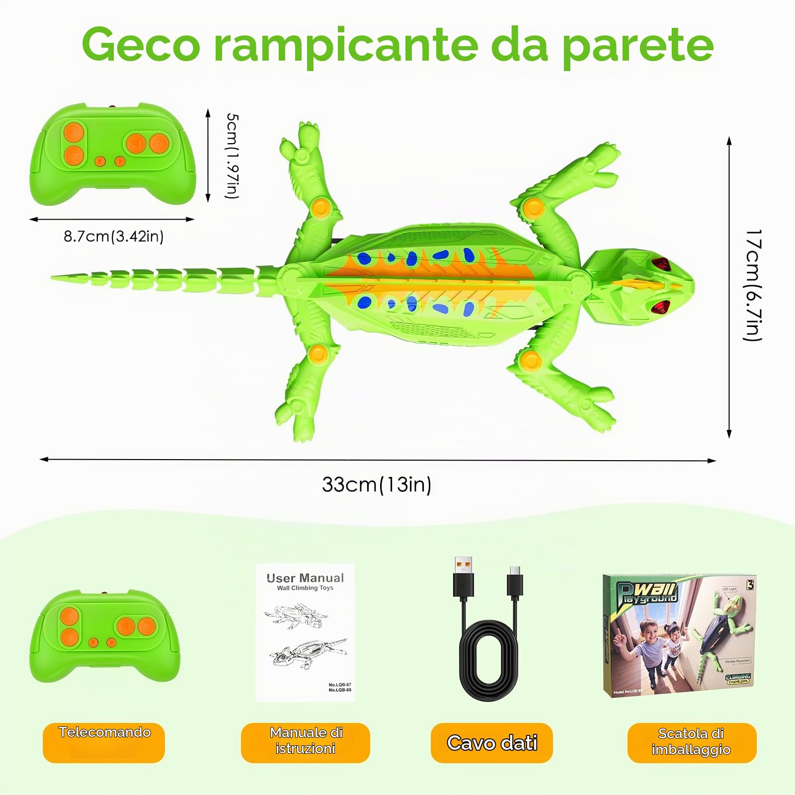 Geco Telecomandato, Lucertola Telecomandata con Ricaricabile con Cavetto USB, Movimenti Realistici, Direzione Regolabile, Regali Giocattoli interattiviper para Bambini 4 5 6 7 8+ Anni