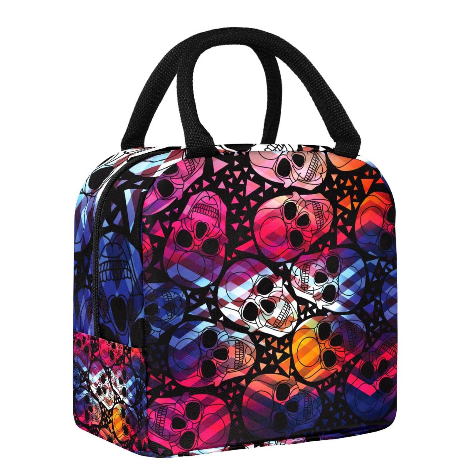 Borsa Termica Per Pranzo Con Teschio E Fiori Rosa Ciliegia – Portatile, Impermeabile, Isotermica – Per Ufficio, Scuola, Picnic