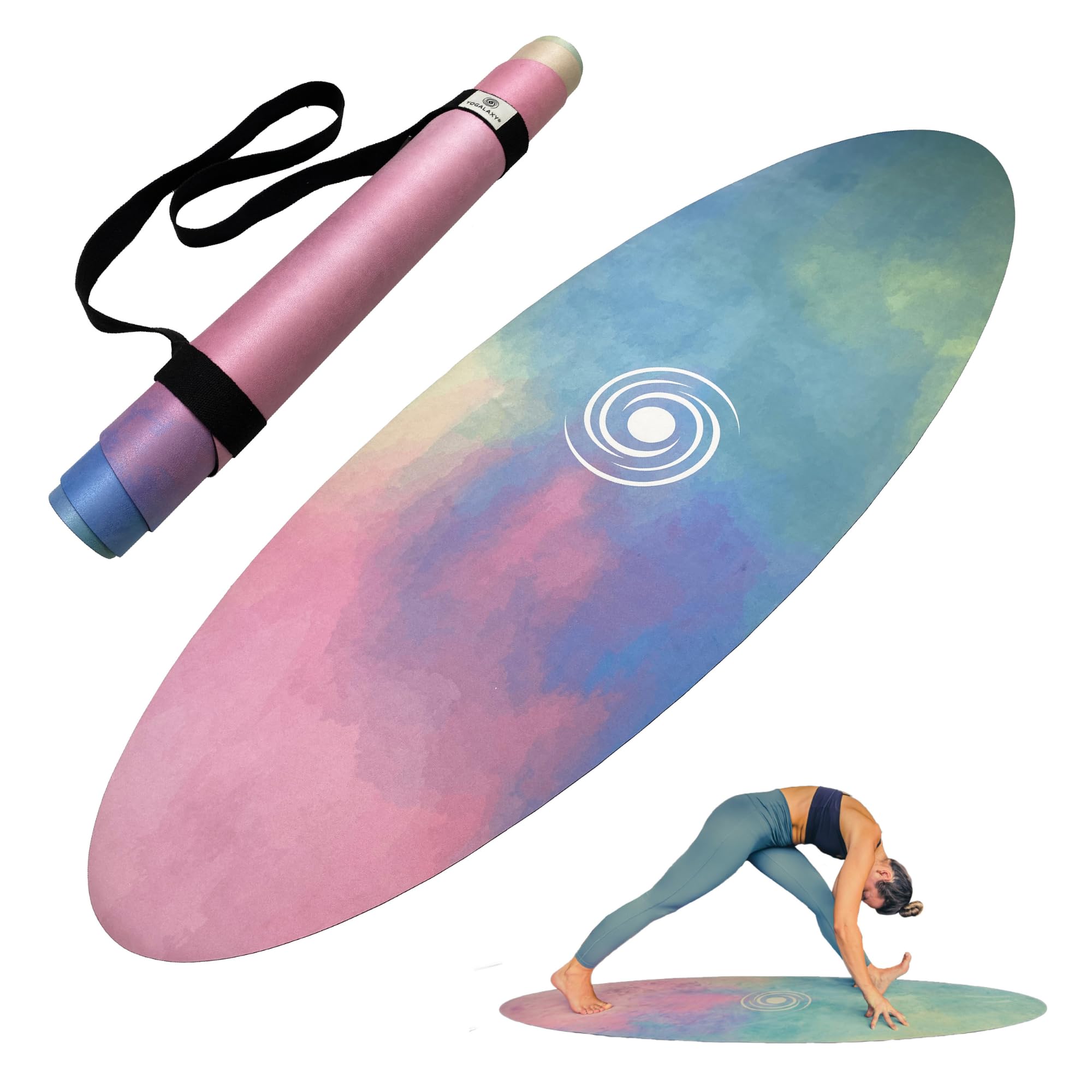 Surfstyle - Esterilla de yoga ovalada, antideslizante, incluye correa de transporte, esterilla deportiva para fitness y pilates, caucho natural, superficie de microfibra de botellas de PET