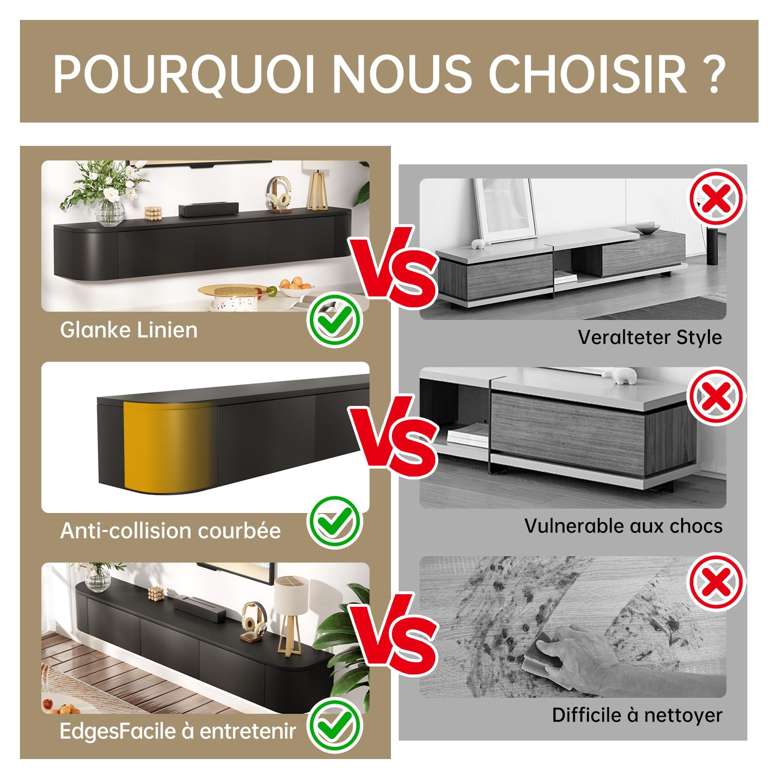 Meuble TV Suspendu 140 Cm Meuble TV Mural avec Rangement de Grande Capacité Table TV Multimédia TV Console Meuble avec Portes et Tiroirs pour Chambre Salon, Noir