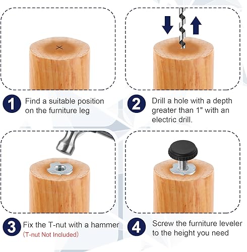Vista 19 de Niveladores de rosca M6, 12 patas ajustables para muebles, patas de nivelación atornilladas para mesa, armarios, sillas, patas de taburete