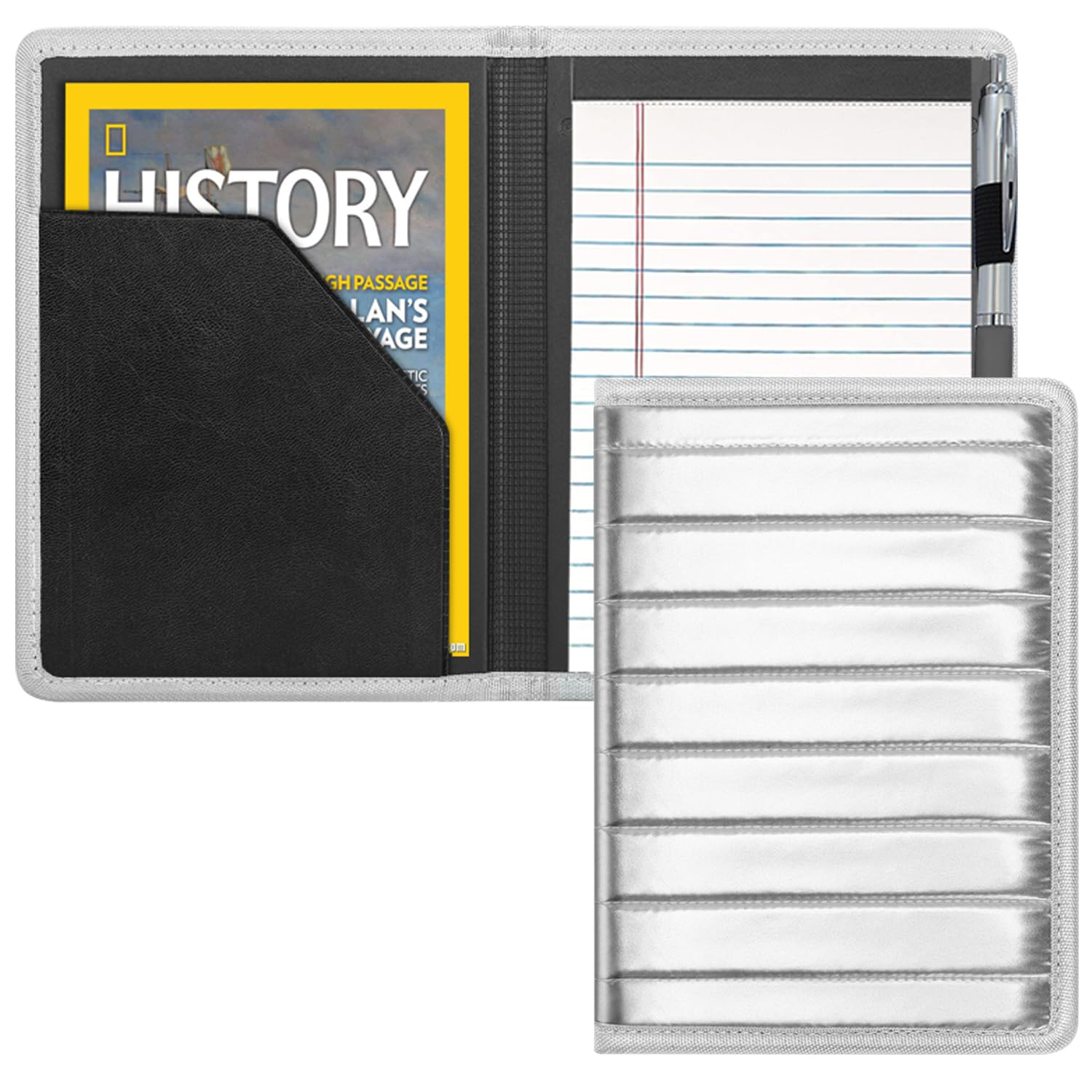 Padfolio/Portfolio Binder, Mini Padfolio Portfolio Binder 5 x 8 Legal Writing Pad, A5 Document Organizer Folder for Men Women,Silver