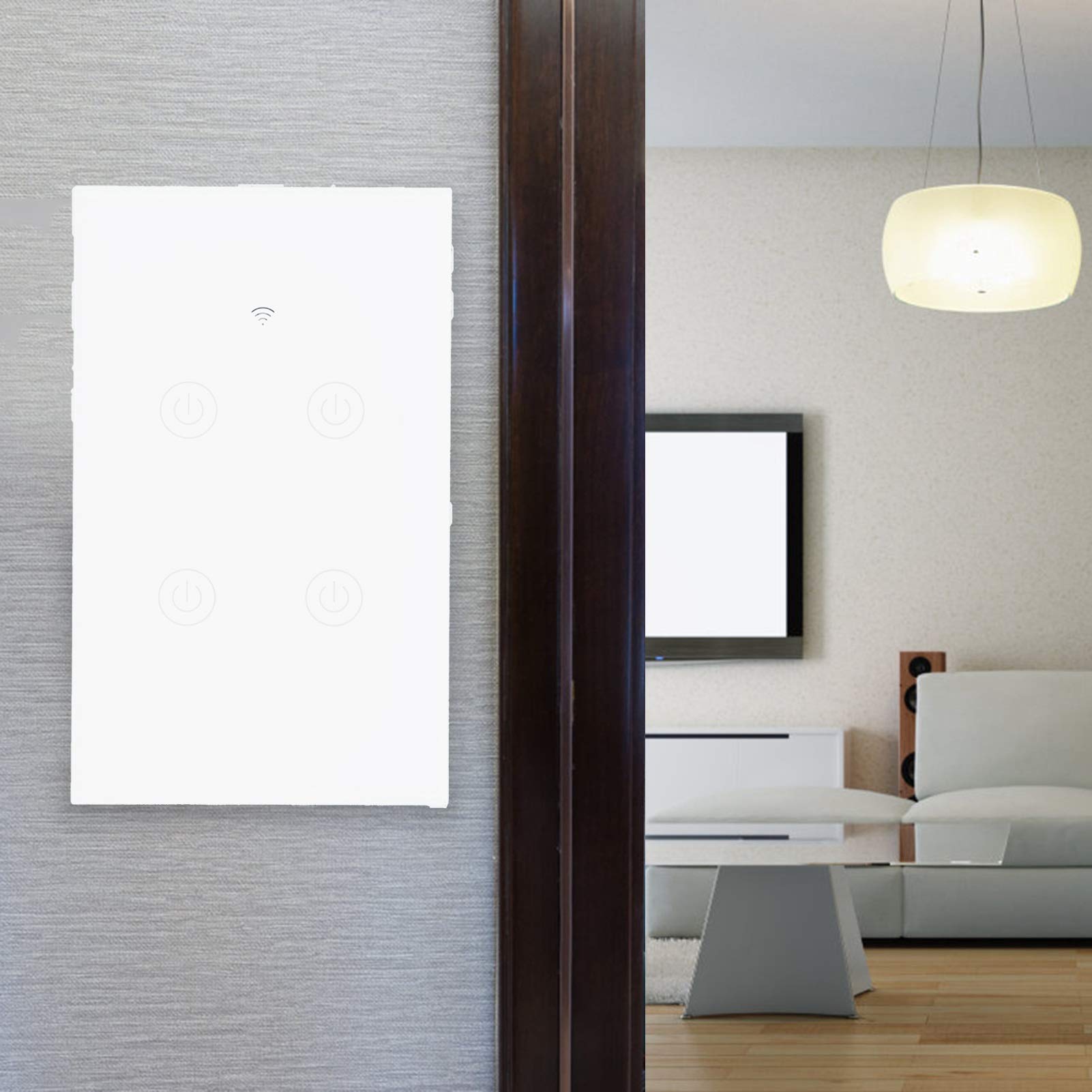 Interruptor táctil de pared WiFi inteligente de 4 canales compatible con Home Control de voz Alimentación de CA ABS y construcción de PC Gestión de iluminación y