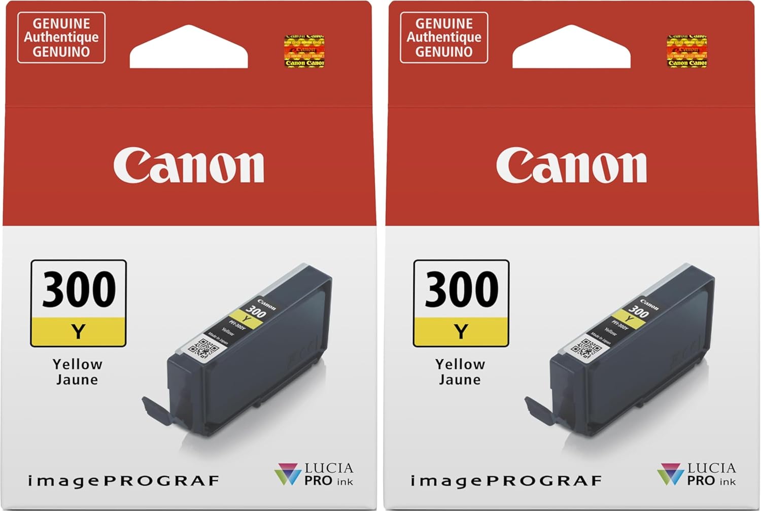 Canon PFI-300 Lucia PRO Ink, Yellow, Compatible to imagePROGRAF PRO-300 Printer (Pack of 2)