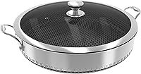 CATHYLIN 7QT Hexagonal Nonstick Stainless Steel Saute Pan Wok with Lid - 316L, PFOA-Free, Oven & Dishwasher Safe, 12.5"