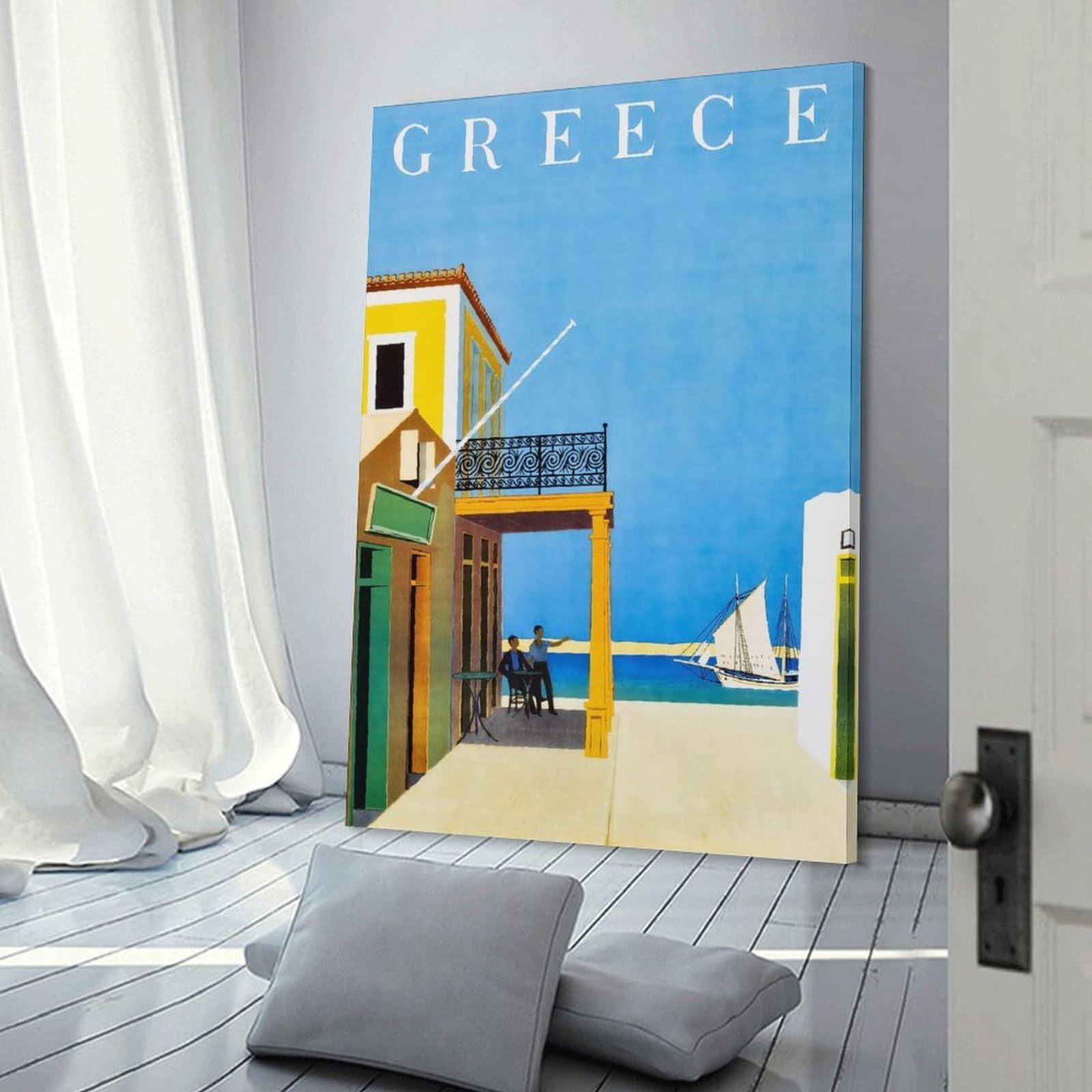 Junmoney Canvas Wall Decor Greece Travel (9), 24x36inch(60x90cm), for Flats, Guest Rooms Or Compact Rooms, A Simple Refresh for Blank Walls