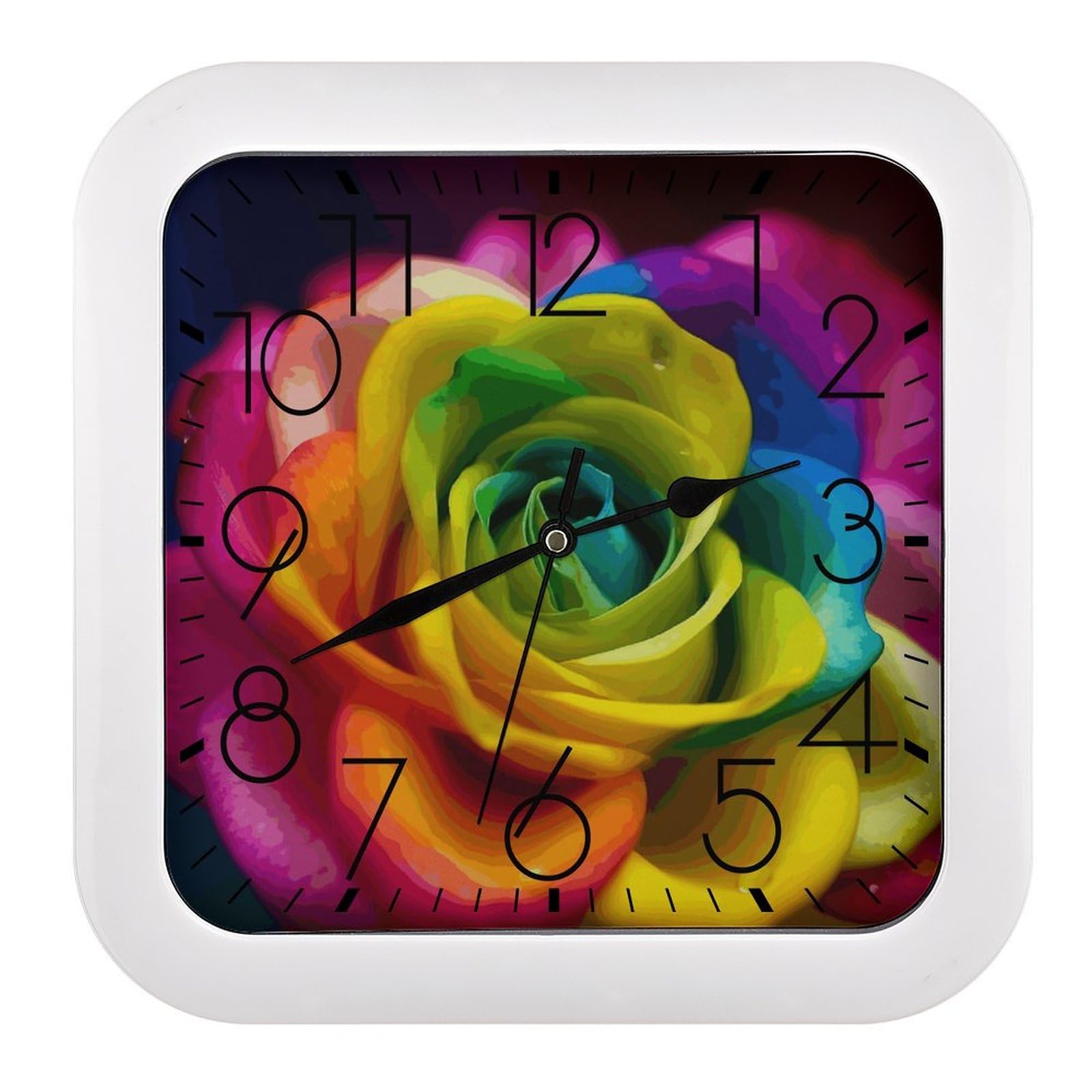 Horloge murale carrée sans tic-tac pour stopper le bruit, modèle floral de 25,4 cm à piles