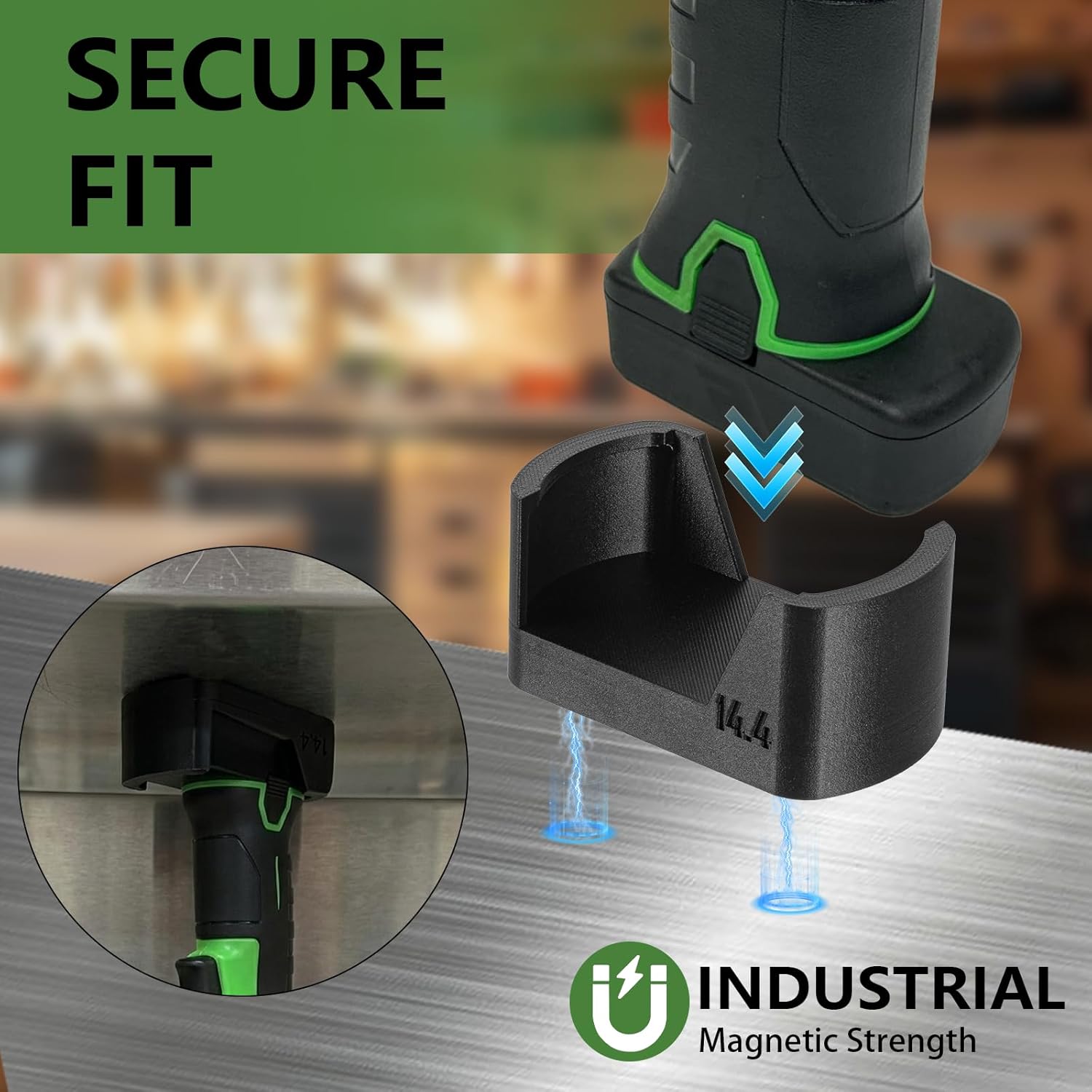 Magnetic Battery Holders Compatible with Snap-On 14.4V Tool Batteries, Providing a Secure Mounting Base Compatible with Various 14.4V Cordless Power Tools (2Pcs)