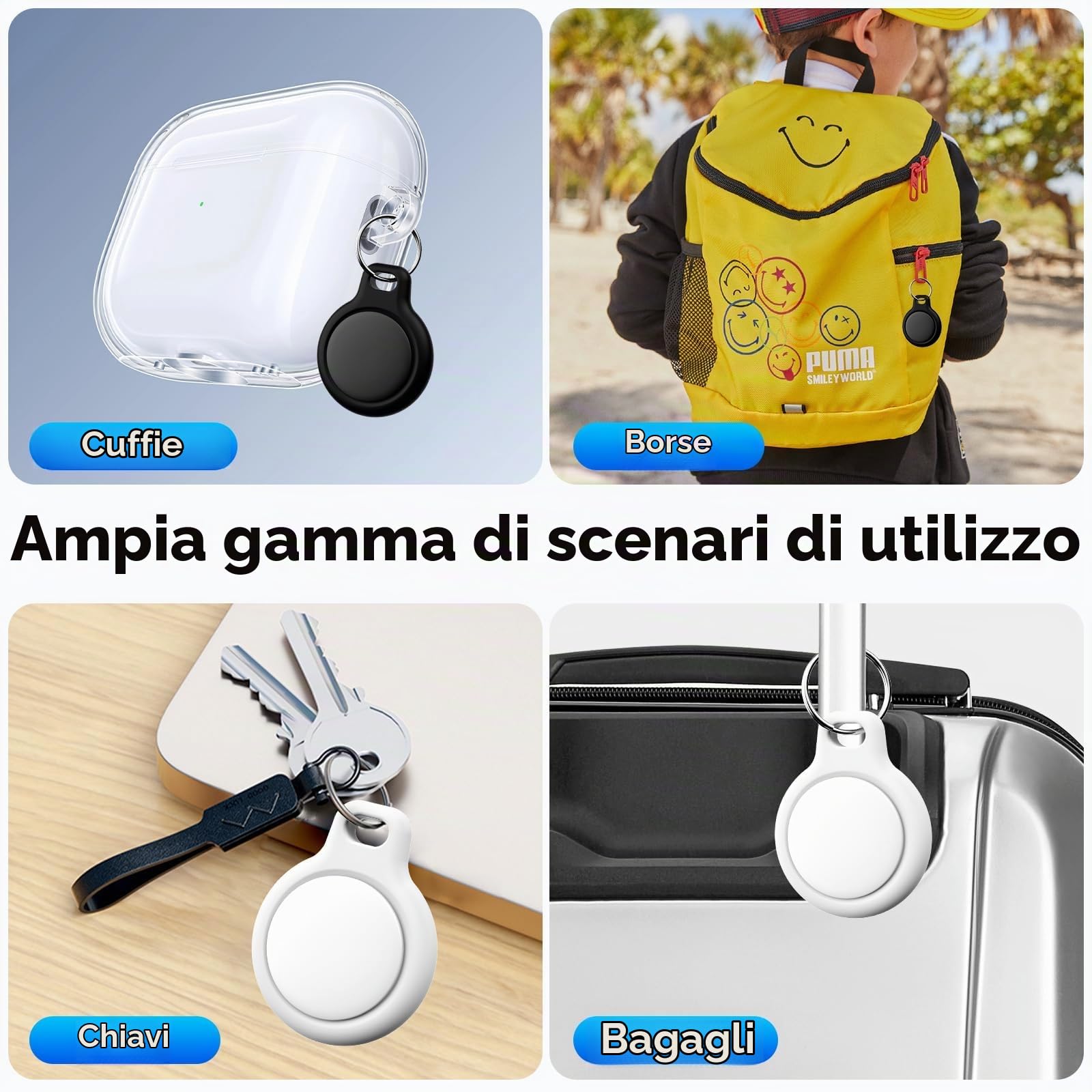 Air Tracker Tag-4 Pezzi, Smart Tag Compatibile con Apple Find My (Solo IOS), Bluetooth Localizzatore per Portafogli, Chiavi, Zaini, Bagagli, 100dB Bip, Batteria Sostituibile, IP68 impermeabile