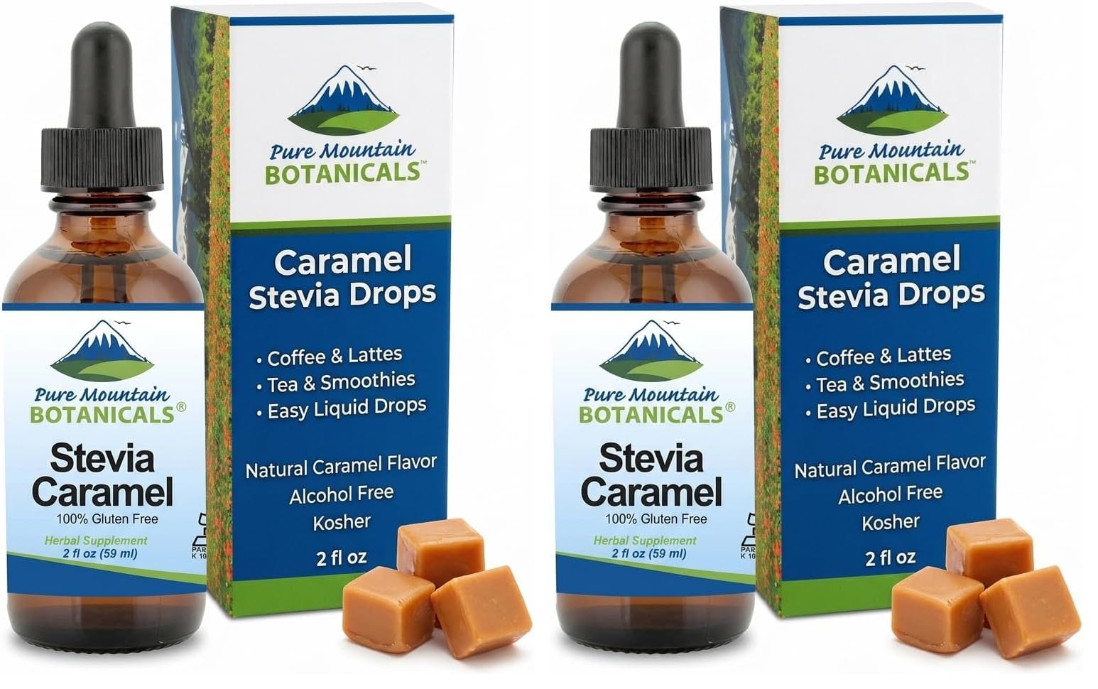 Caramel Stevia Drops - Flavored Stevia Liquid Drops - Zero Calorie Natural Sweetener - Alcohol Free - Kosher - 290 Servings - 2oz Glass Bottle (Pack of 2) 2 Fl Oz (Pack of 2)