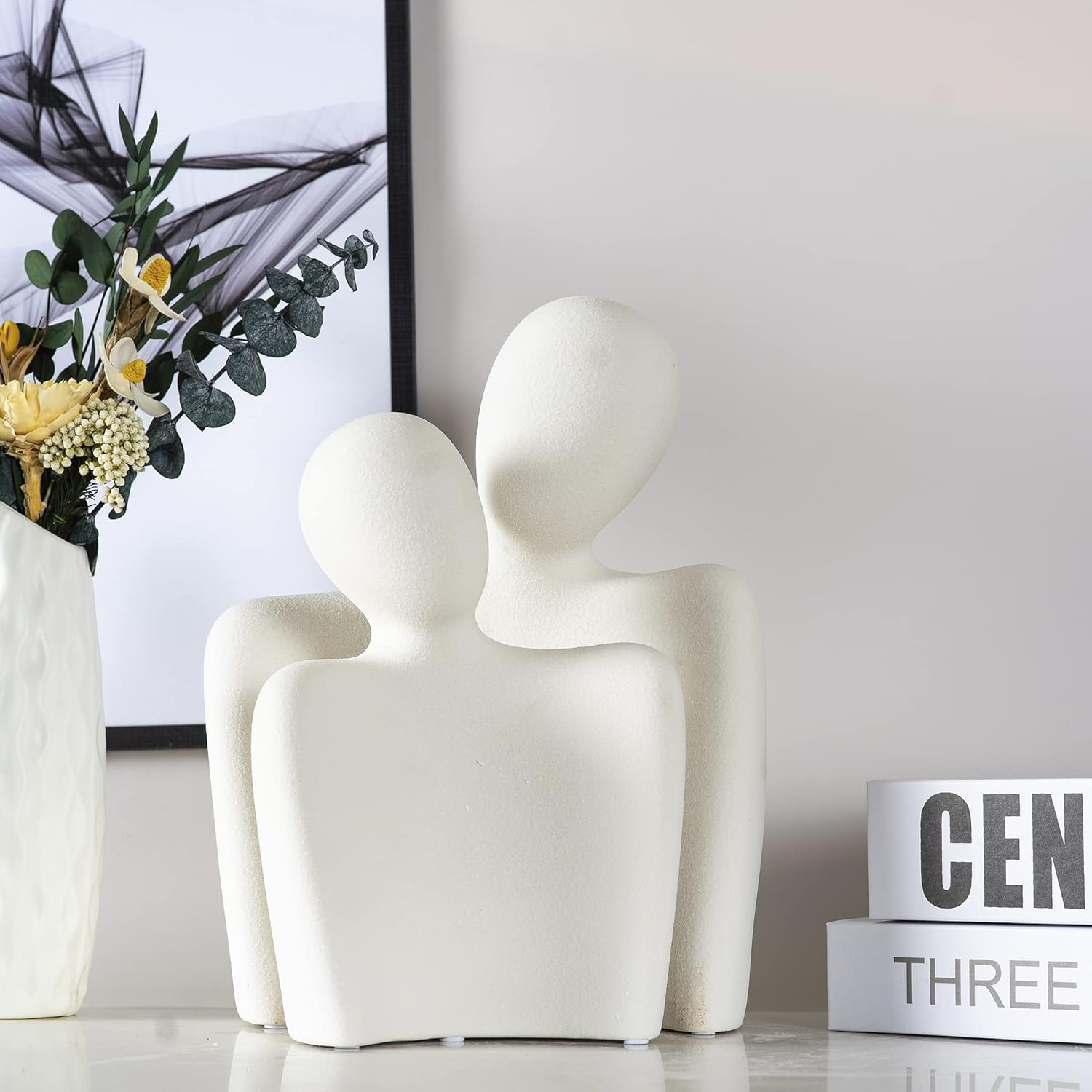 BUTILIVEEN Couple Sculptures Boho Decor, Aesthetic Statues for Coffee Table, Nightstand and Shelf, Minimalist Ceramic Art, Large, White