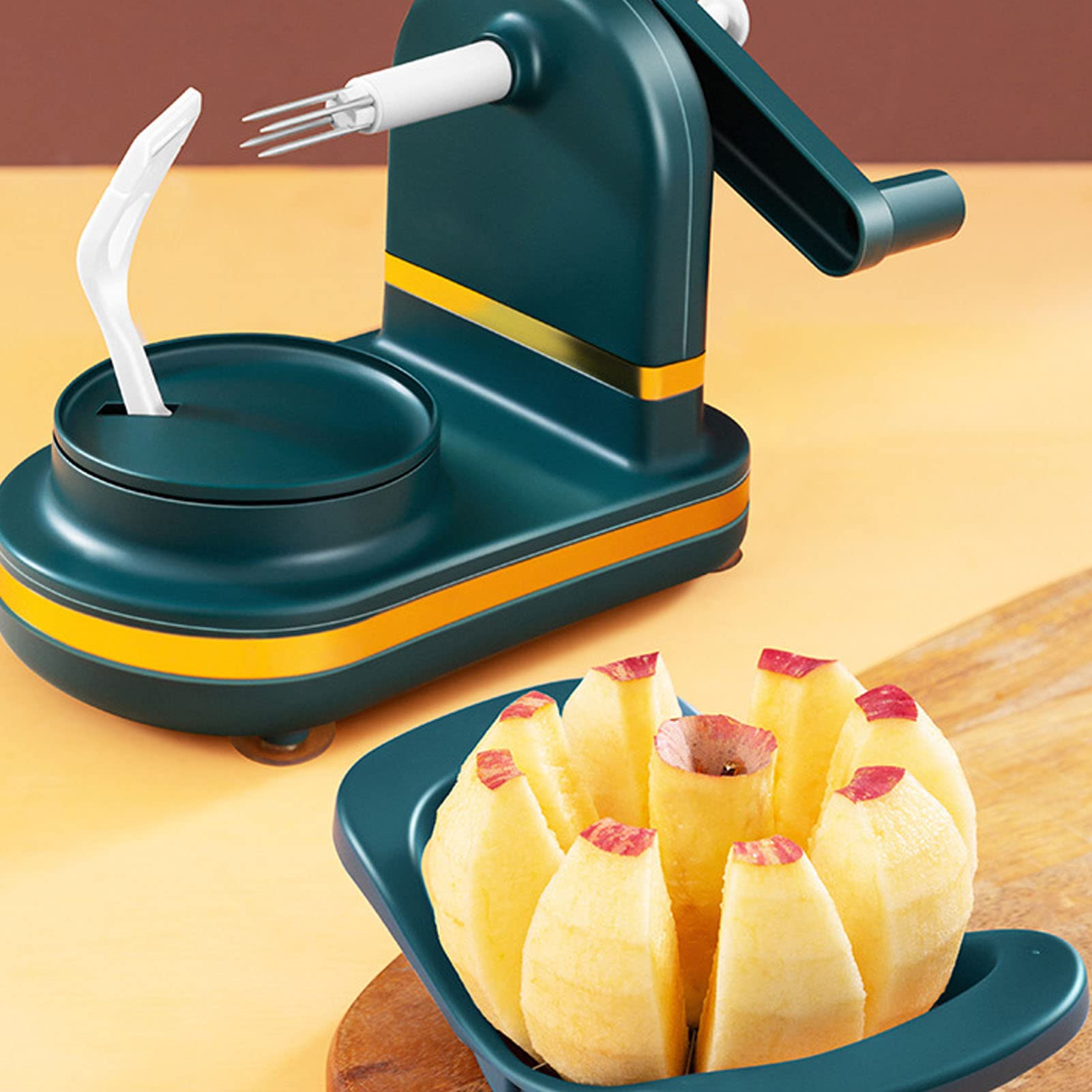 Pelador y Rebanador de Manzanas con Manivela, Pelador de Frutas de PP y Acero Inoxidable con Cortador de Frutas para Cocina (Green)