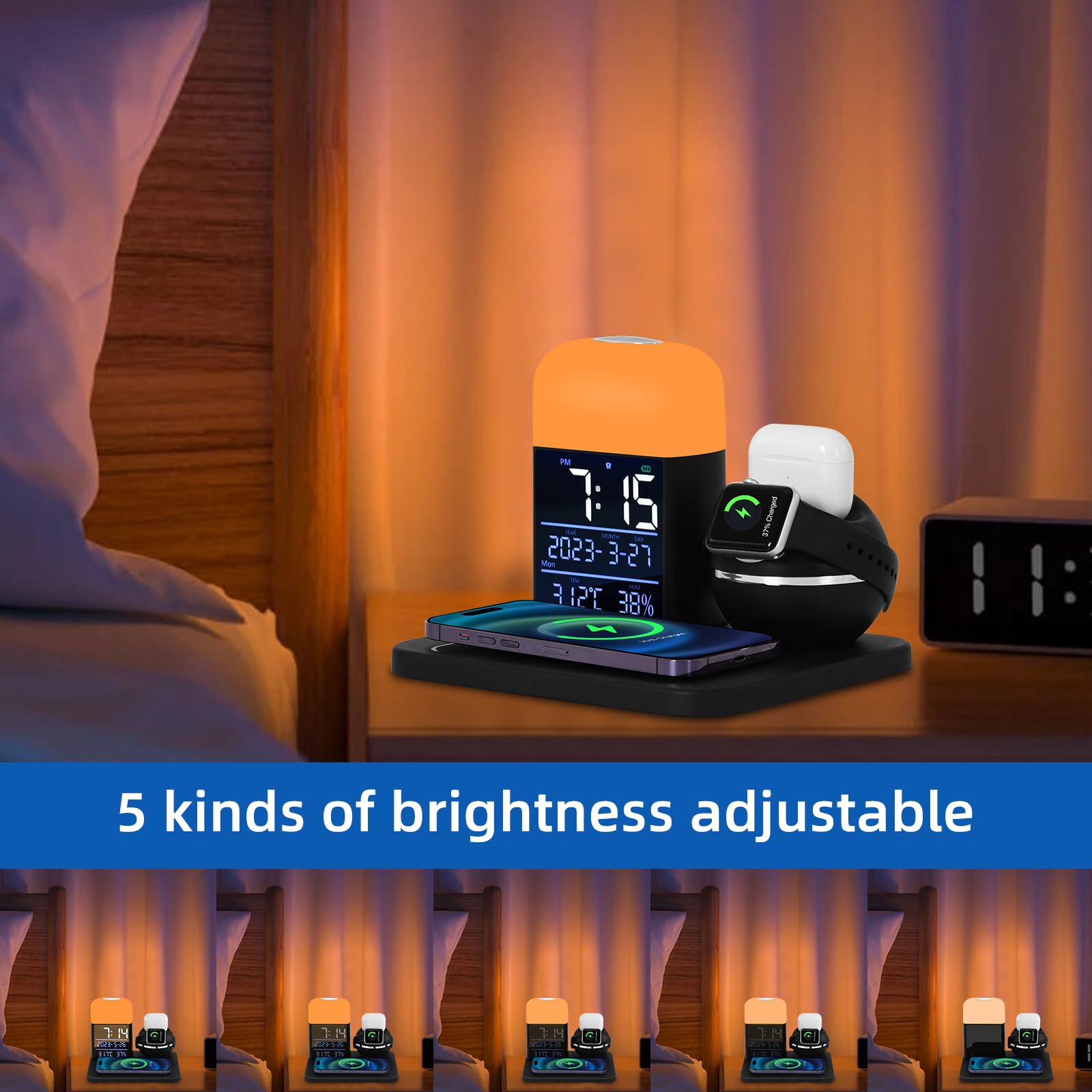 Amazon.co.jp: ワイヤレス充電ステーション ナイトライト付き 6イン1