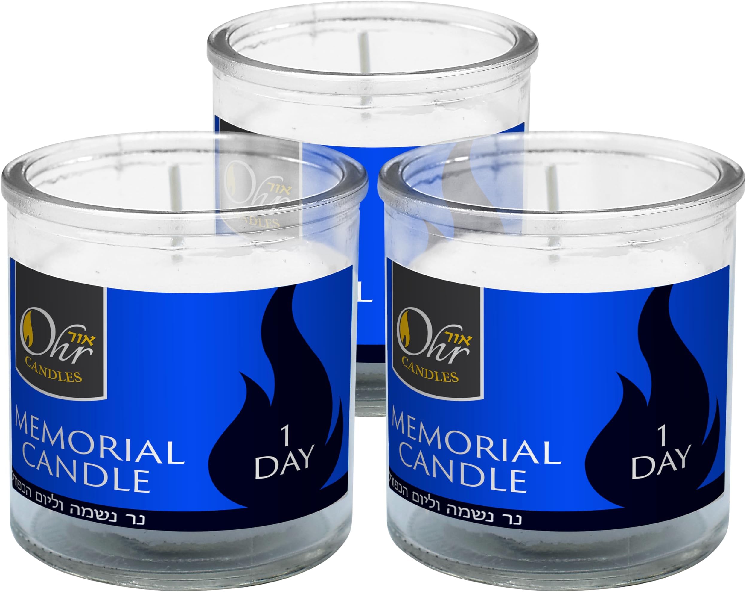 Ohr Memorial Candles - 1 Day Yahrzeit Candle - Yartzeit 24 Hour Yom Kippur Jewish Candle In Glass Tumbler - 3 Pack