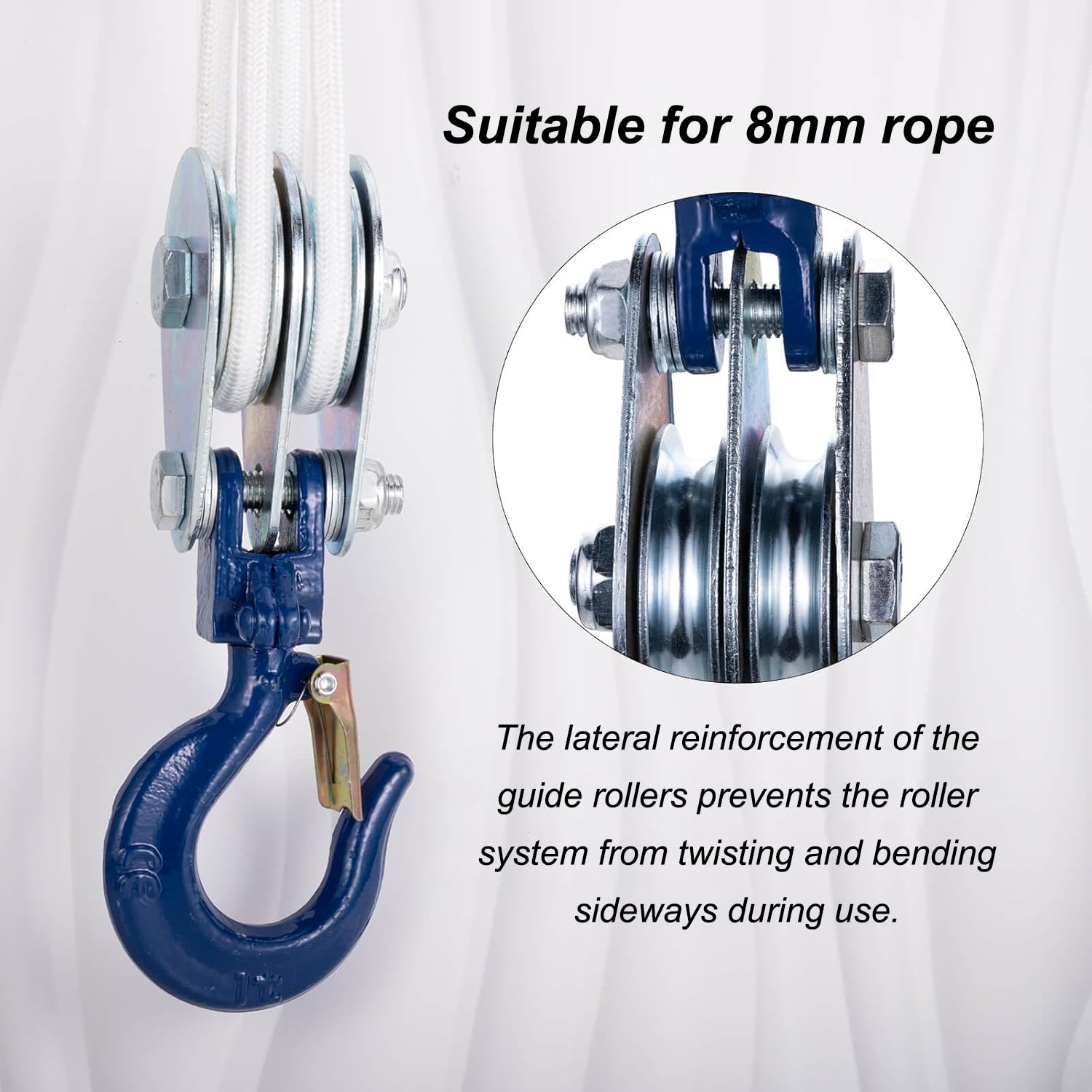 2 Stück Doppel-Umlenkrolle mit Kugellager und Haken, 1 Ton Umlenkrolle Stahlseil, Doppelte Kugellager Umlenkrollen für Seile Schwerlast Flaschenzügen, 360° Schwenkbare Rolle für Winde, Kran