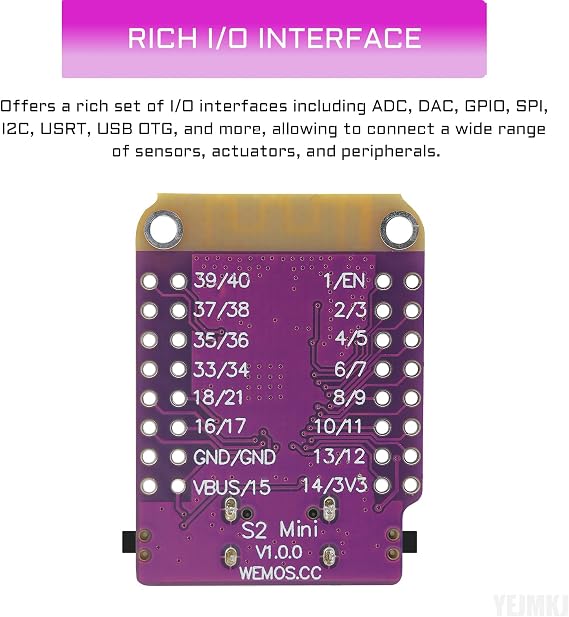 ESP32 S2 Mini V1.0.0 WiFi Board Based ESP32-S2FN4R2 ESP32-S2 4MB Flash 2MB PSRAM Type-C USB Connect Mini Module for MicroPython