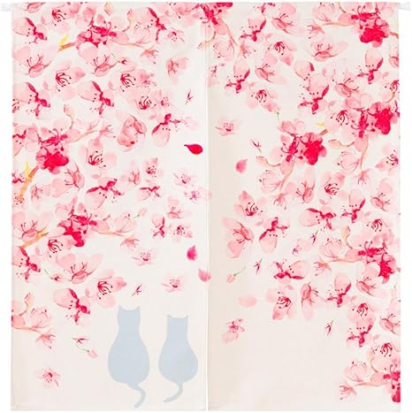 Amazon Co Jp Mr Fantasy のれん 和風 おしゃれ 目隠し 仕切り 風水 玄関カーテン 遮光 キッチン 書斎 寝室飾り暖簾 桜と猫 85x90cm ホーム キッチン