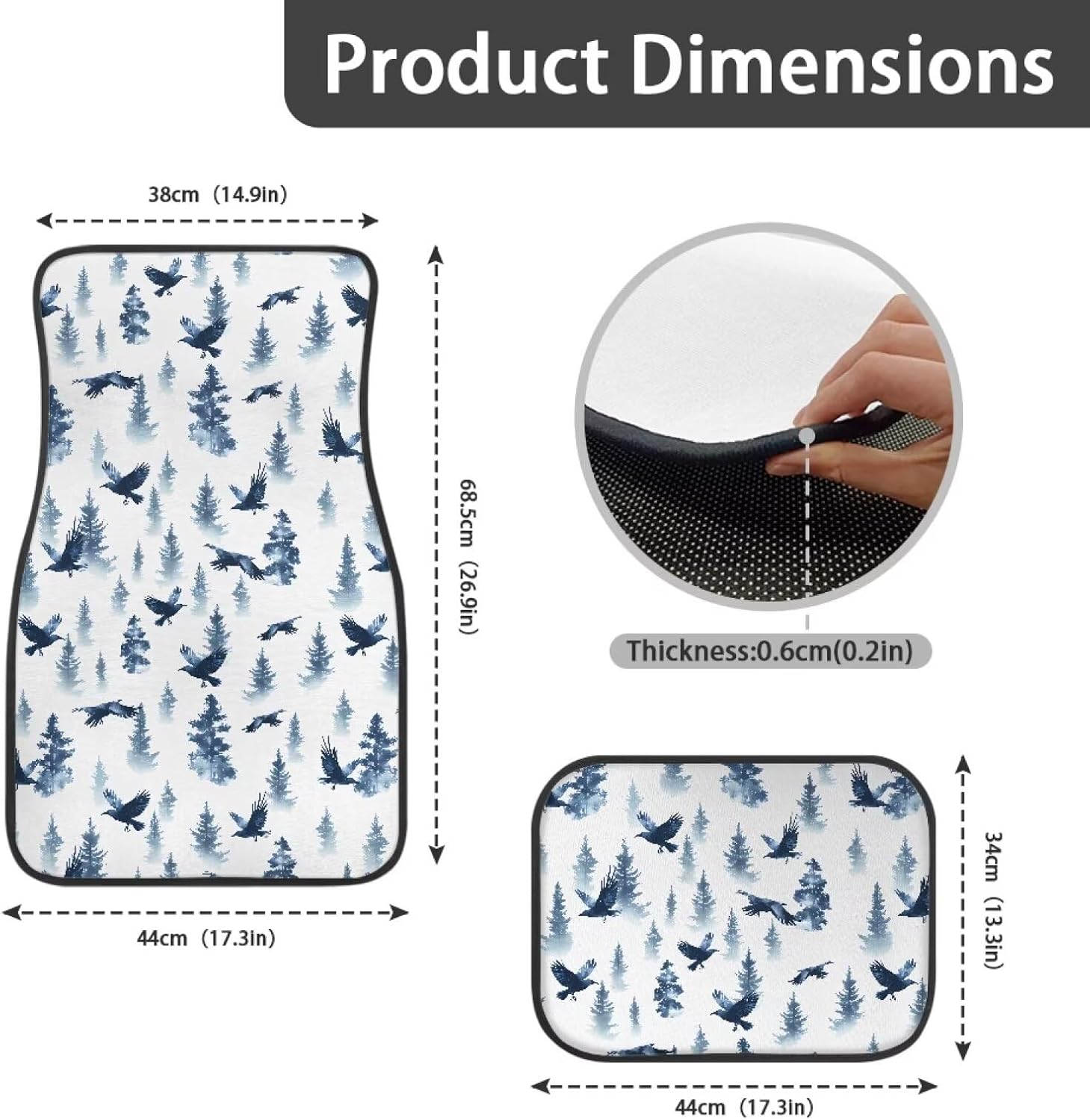 Amzbeauty Bird Forest Print Universal Fit Car Floor Mats Front and Rear Anti Slip Protector