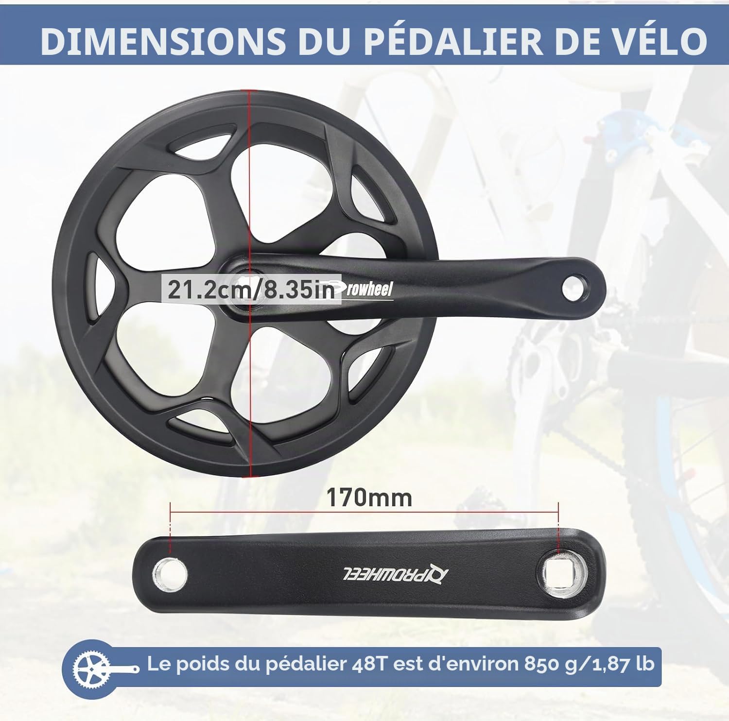 ZUKKA Prowheel Tourney Pédalier de vélo 48T/52T Bras en alliage d'aluminium pour Singel Speed 1/6/7/8 vitesses 170 mm Vélo de ville, Fat Bike, vélo électrique pliant