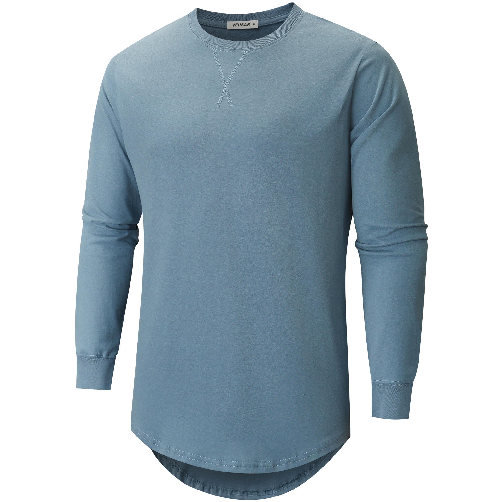 VEIISAR Herren Dickes Rundhalsmantel T-Shirt mit Herren 100 Baumwolle Heavy Duty Preshrunk Longline Shirt