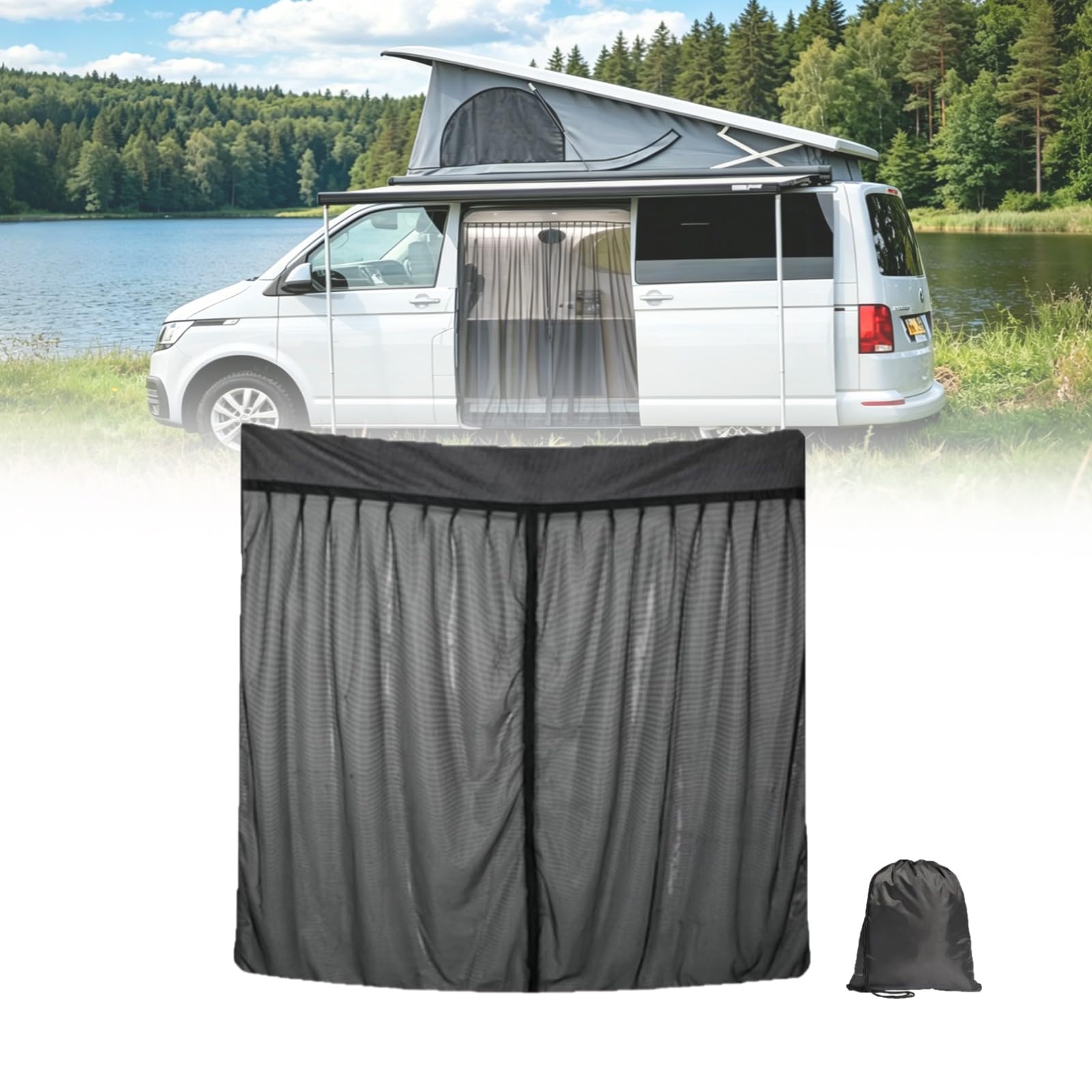 Moustiquaires pour Portes Latérales Voiture pour VW T6, Magnétique Moustiquaire Pare Soleil Camionnette Résistant Aux UV Moustiquaire Rideau de Séparation Amovible avec Sac De Rangement