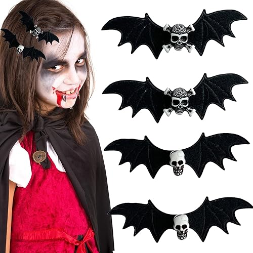 4 pinzas para el pelo de murciélago de Halloween, horquillas de murciélago con calavera, pinzas de cocodrilo, decoración para el cabello para