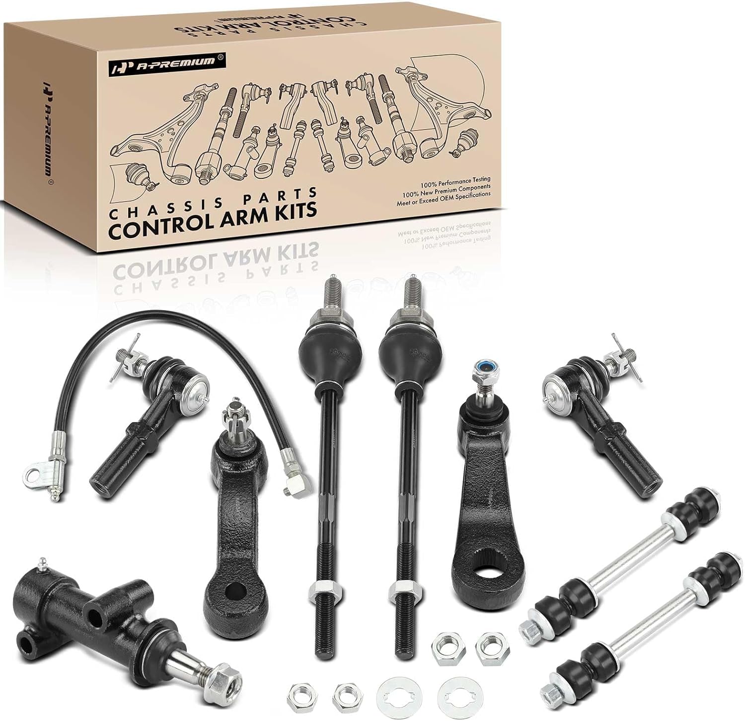 A-Premium Set of 9, Front Sway Bar Link, Inner Outer Tie Rod End, Idler Arm & Bracket, Pitman Arm, Compatible with Chevrolet & GMC - 2003-2020 - Express 2500/3500/4500, Savana 2500/3500/4500