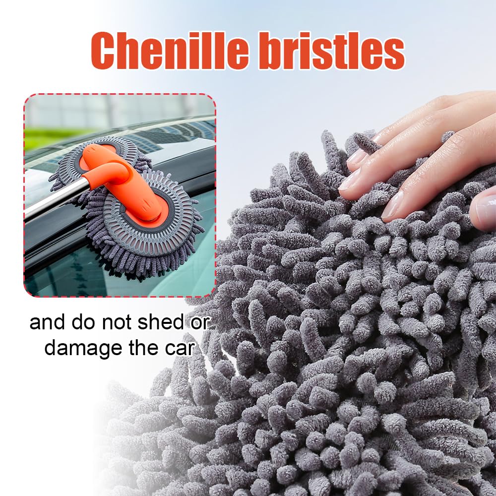 Cepillo de lavado de coche, mopa de limpieza de microfibra, limpiador de parabrisas de doble cabeza, cepillo giratorio para un lavado eficaz y accesorios de limpieza de cristales