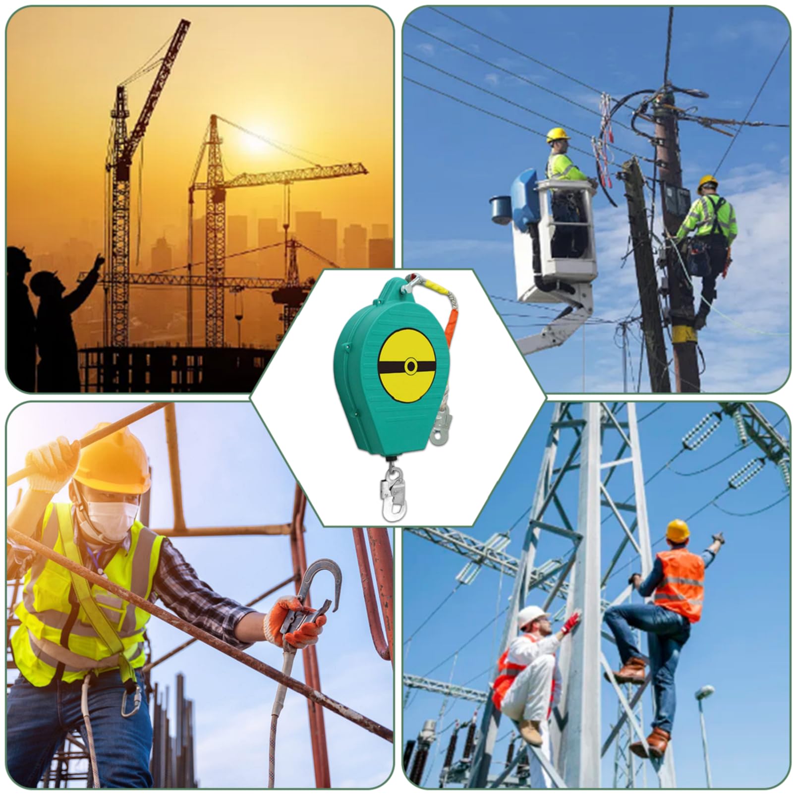 Dispositivo Anticaduta Retrattile Certificato(Verde,10 metri) | 3-20m Imbracatura di Sicurezza Anticaduta Tetto, 150kg Dispositivo Sicurezza Anticaduta per Tetto/Lavoro Aereo