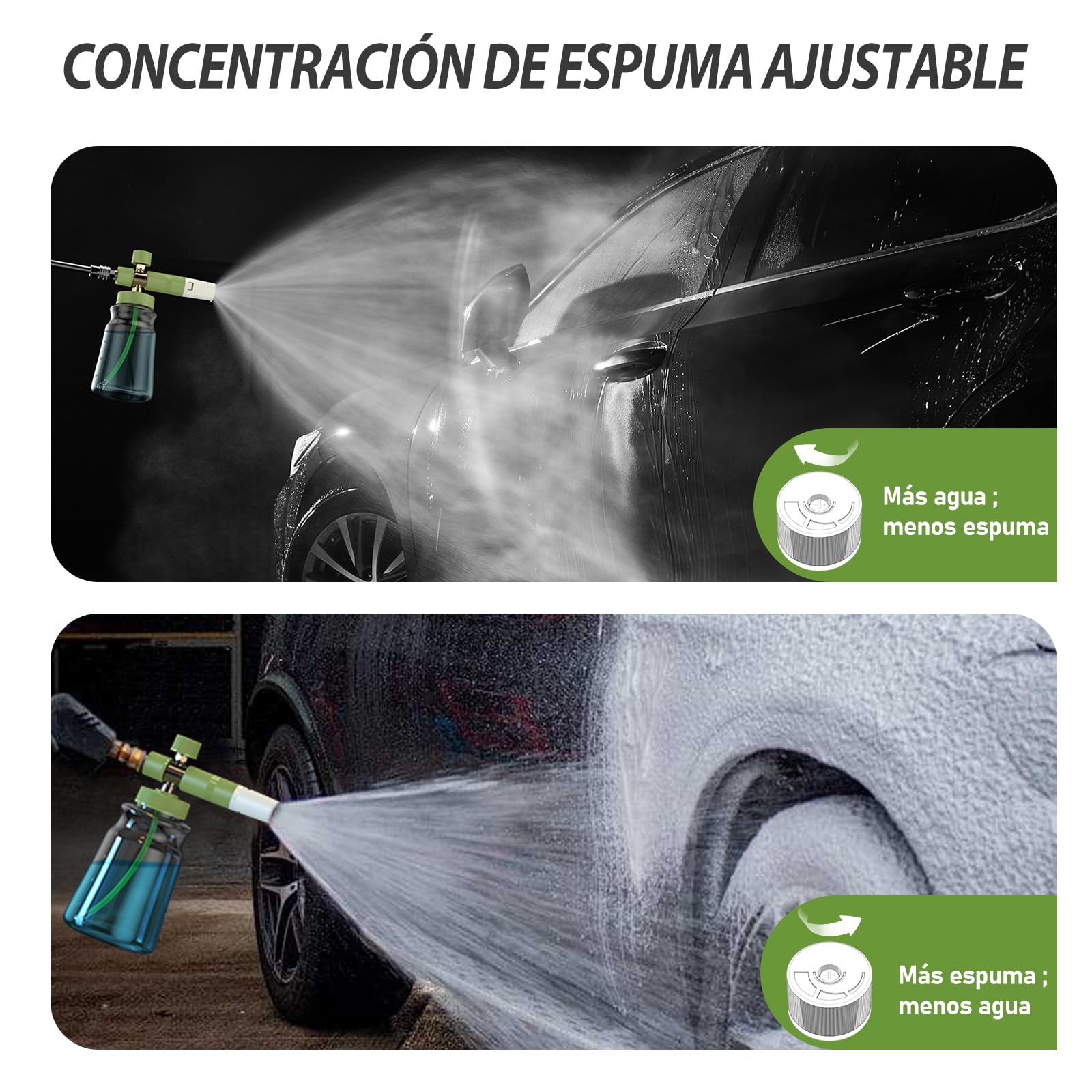 OHAYORI Lanza de Espuma con Pistola Hidrolimpiadora de 1/4 de Conexión Rápida, Cañón de Espuma con Núcleo de Latón, Diseño sin Herramientas, Botella Antideslizante de 1 L de Boca Ancha
