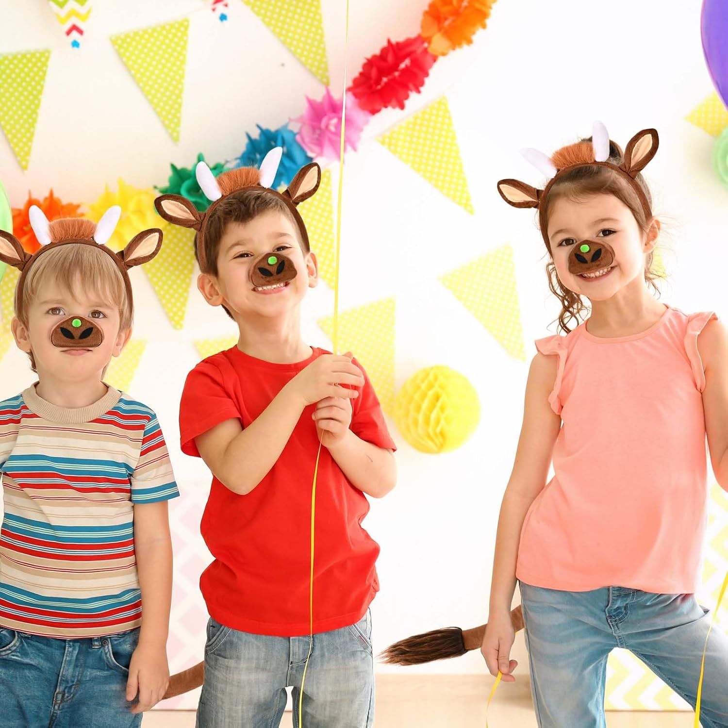 3 Pcs Cattle Costume Set Cattle Ears Headband Nose Tail Fancy Animal Costume for World Book Day Halloween Party Accessories - Image 7