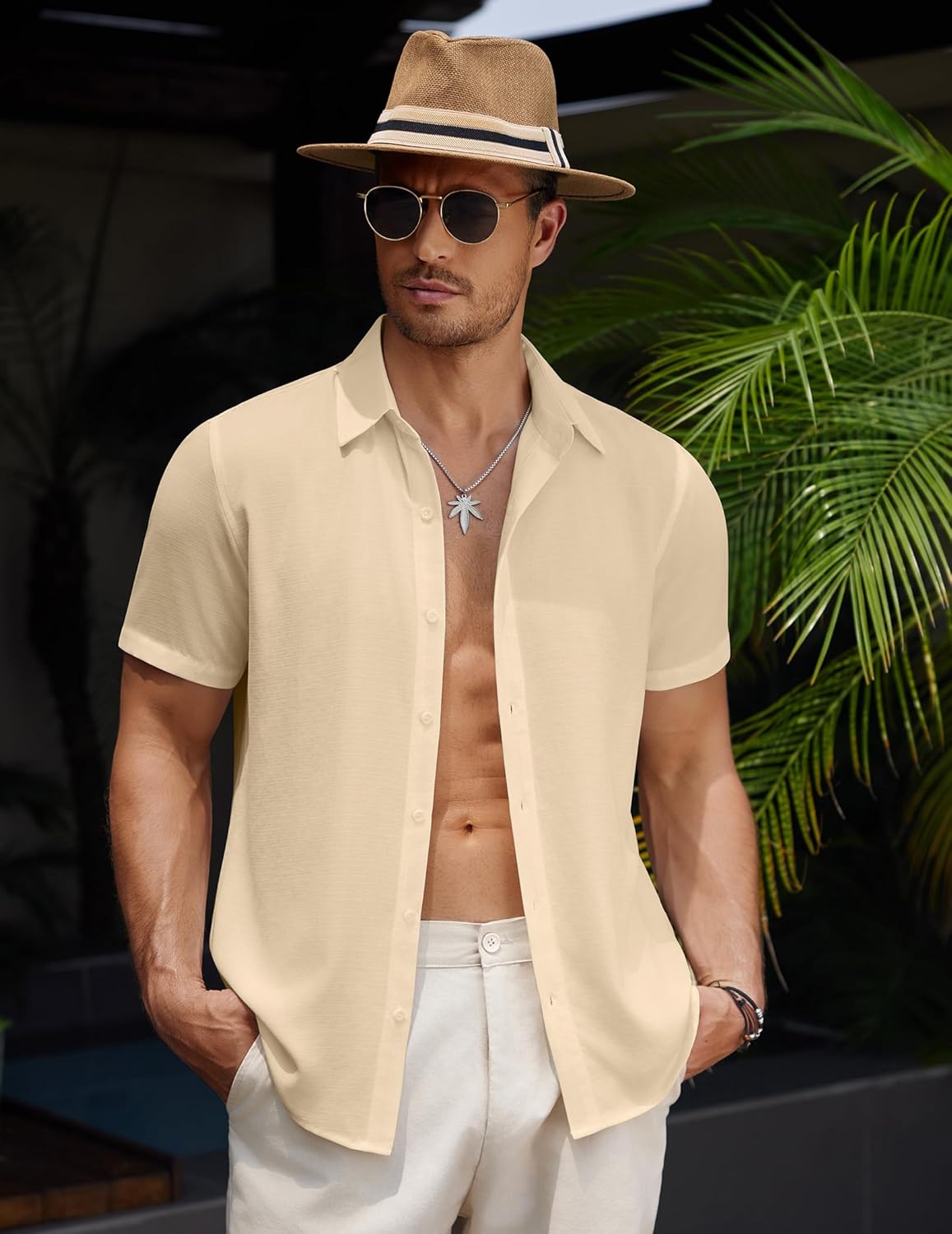 COOFANDY Men's Casual Button Down Short Sleeve Shirts Summer Beach Wedding Shirt Vacation Cotton Shirts - Image 3