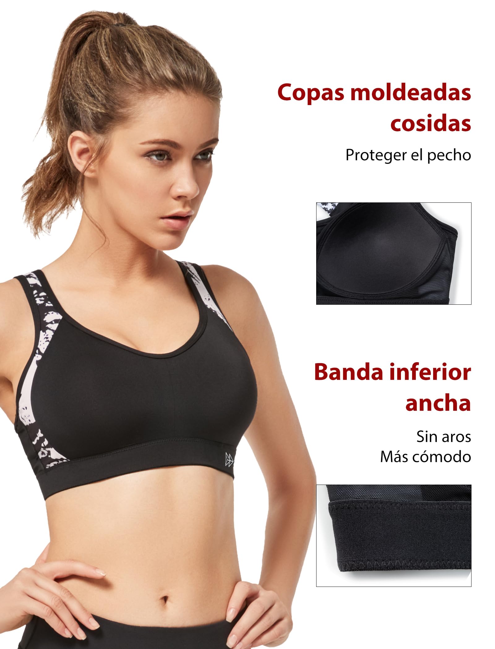 Yvette - Sujetador deportivo para mujer con sujeción fuerte, talla grande, cruzado en la espalda, acolchado, para correr, fitness y yoga