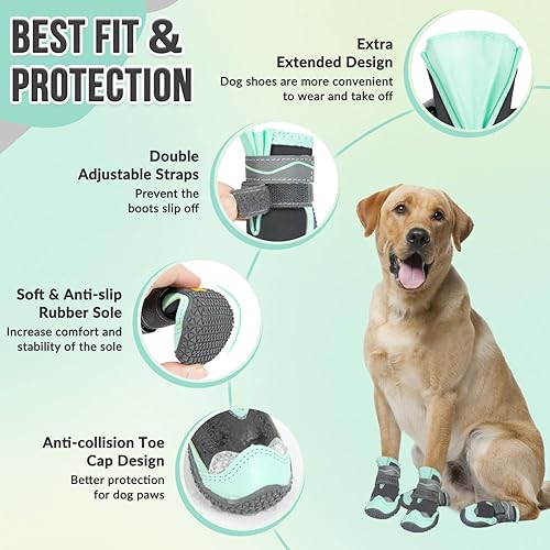 Miniatura 4 de SlowTon Zapatos para perros grandes, pequeños y medianos, botas impermeables para pavimento caliente de verano, protector de patas para caminar al