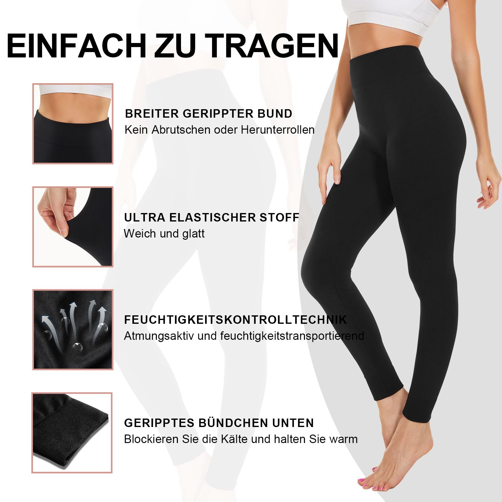 SIMIYA Thermo Leggings Damen GefüTtert - High Waist Thermohose Damen Bequeme Winter Thermoleggins Weich und Atmungsaktiv Lange Unterhose für Damen